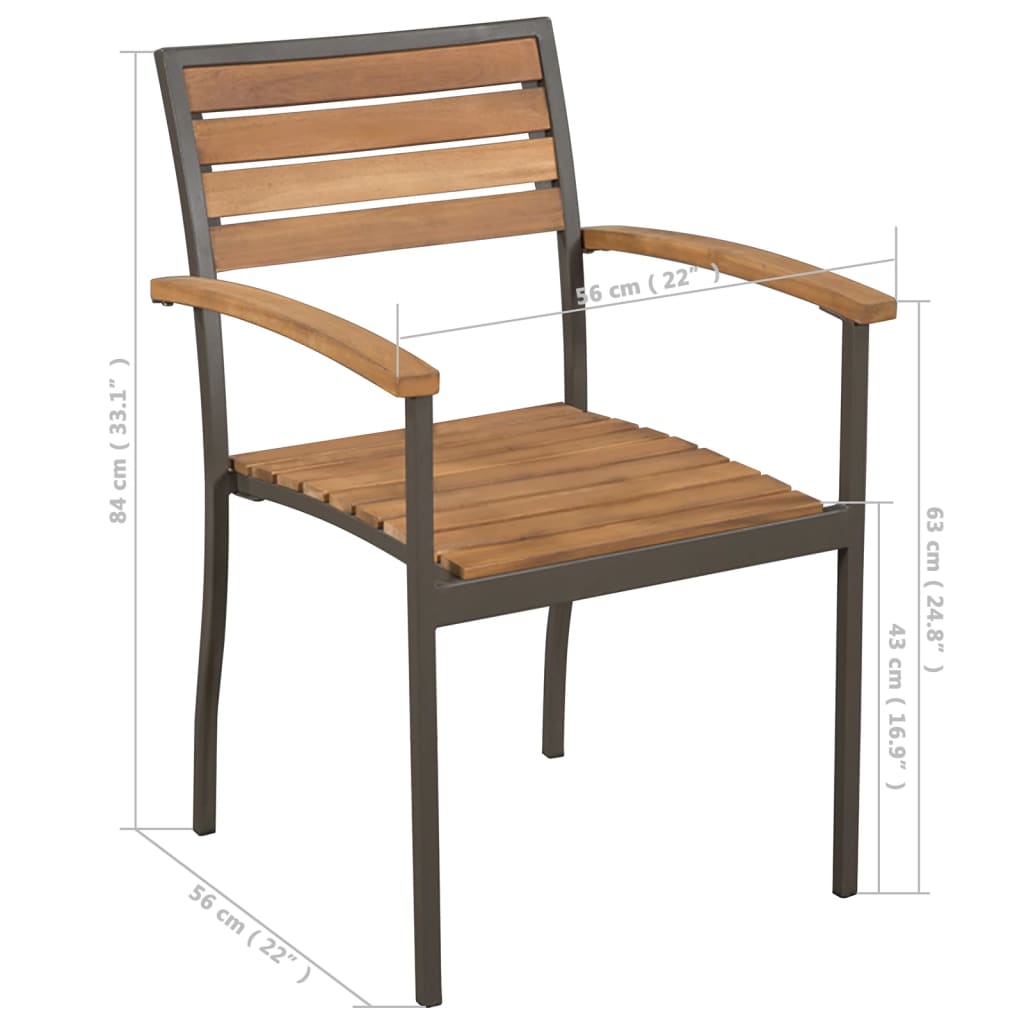 Stackable Outdoor Chairs 2 pcs Solid Acacia Wood and Steel