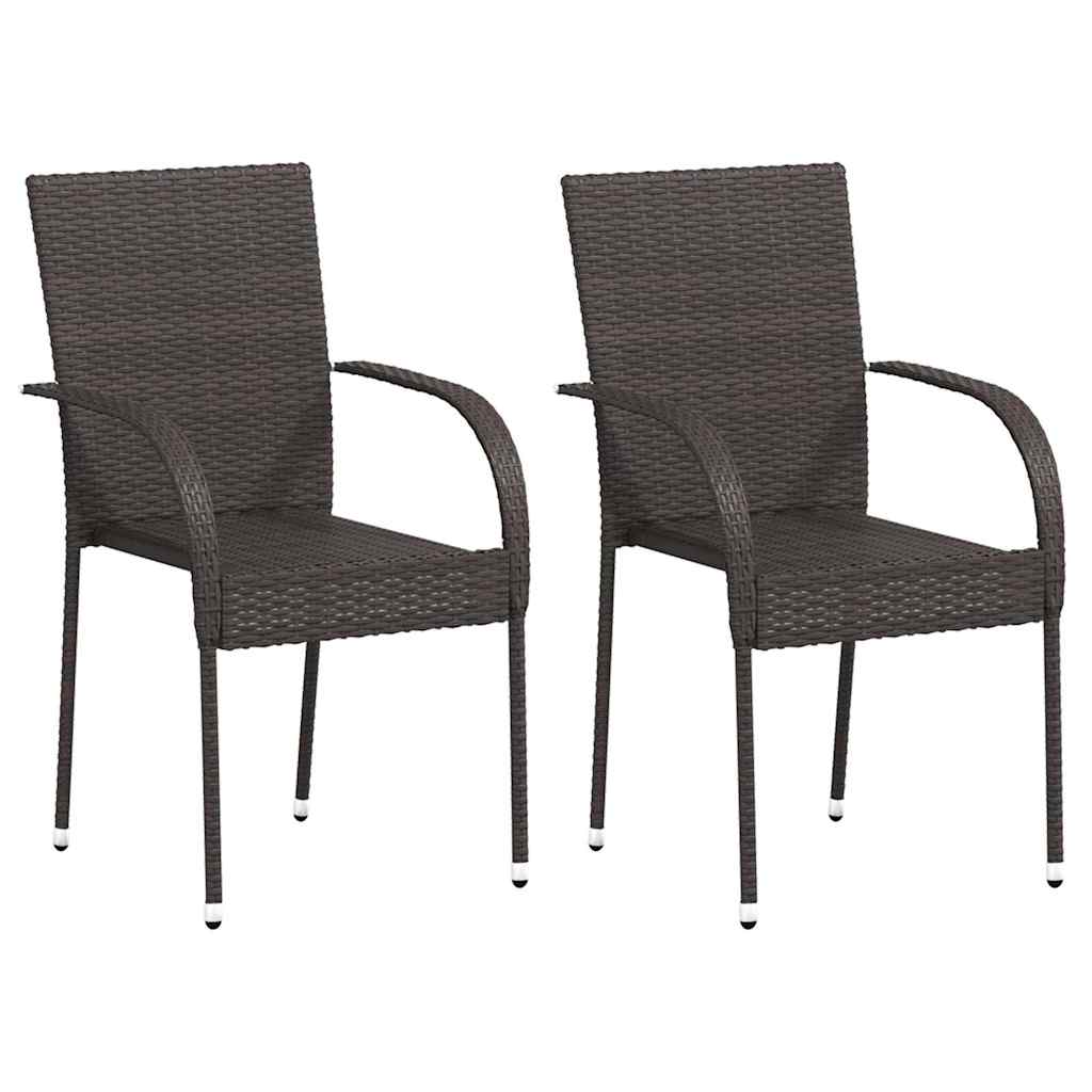 Stackable Outdoor Chairs 2 pcs Poly Rattan Brown