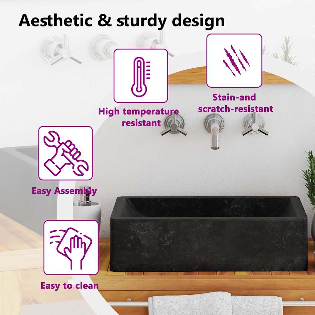 Sink 45x30x12 cm Marble High Gloss Black