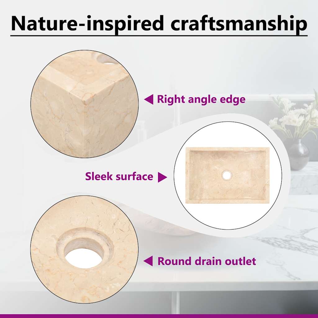 Sink 45x30x12 cm Marble High Gloss Cream