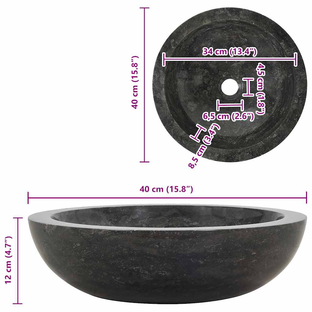 Sink 40x12 cm Marble Black
