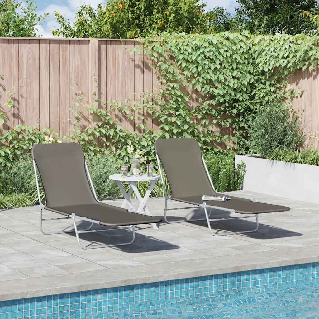 Folding Sun Loungers 2 pcs Steel and Fabric Grey