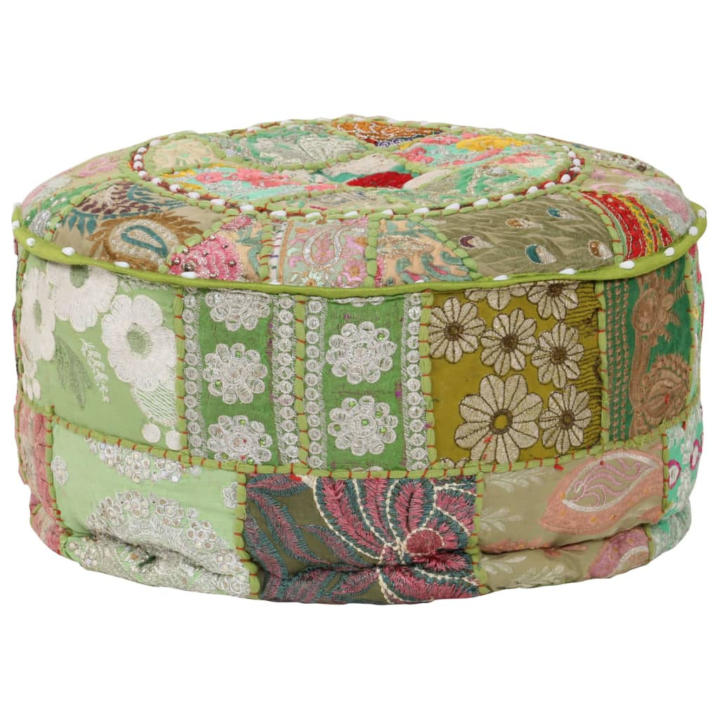 Patchwork Pouffe Round Cotton Handmade 40x20 cm Green