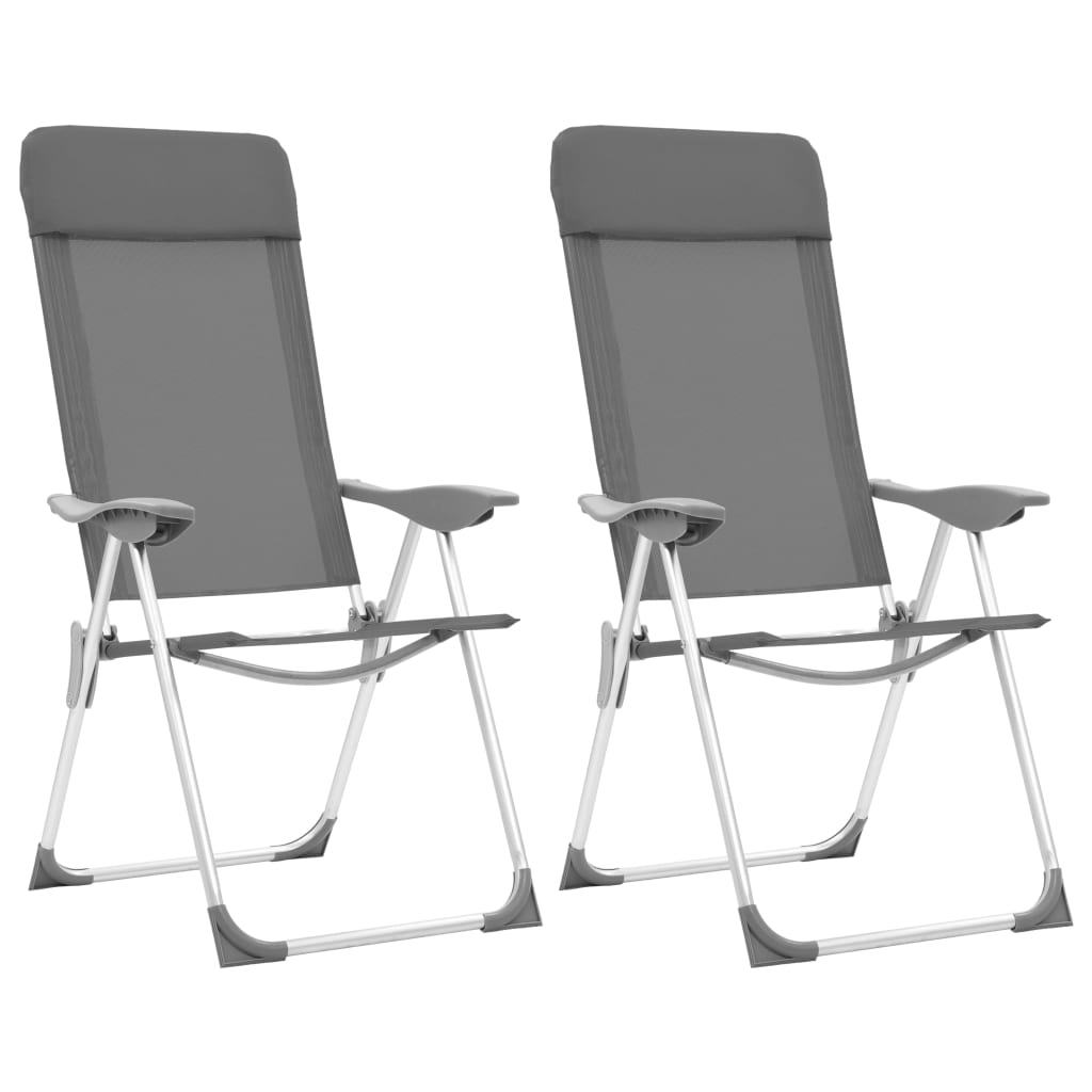 Folding Camping Chairs 2 pcs Grey Aluminium