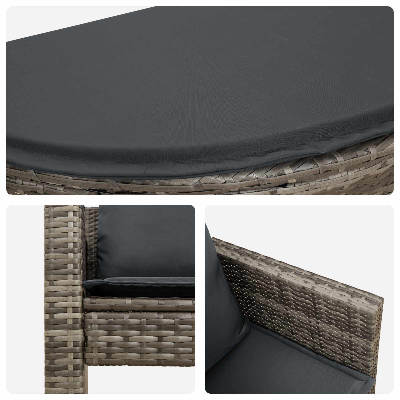 2 Seater Garden Sofa with Cushions and Parasol Grey Poly Rattan
