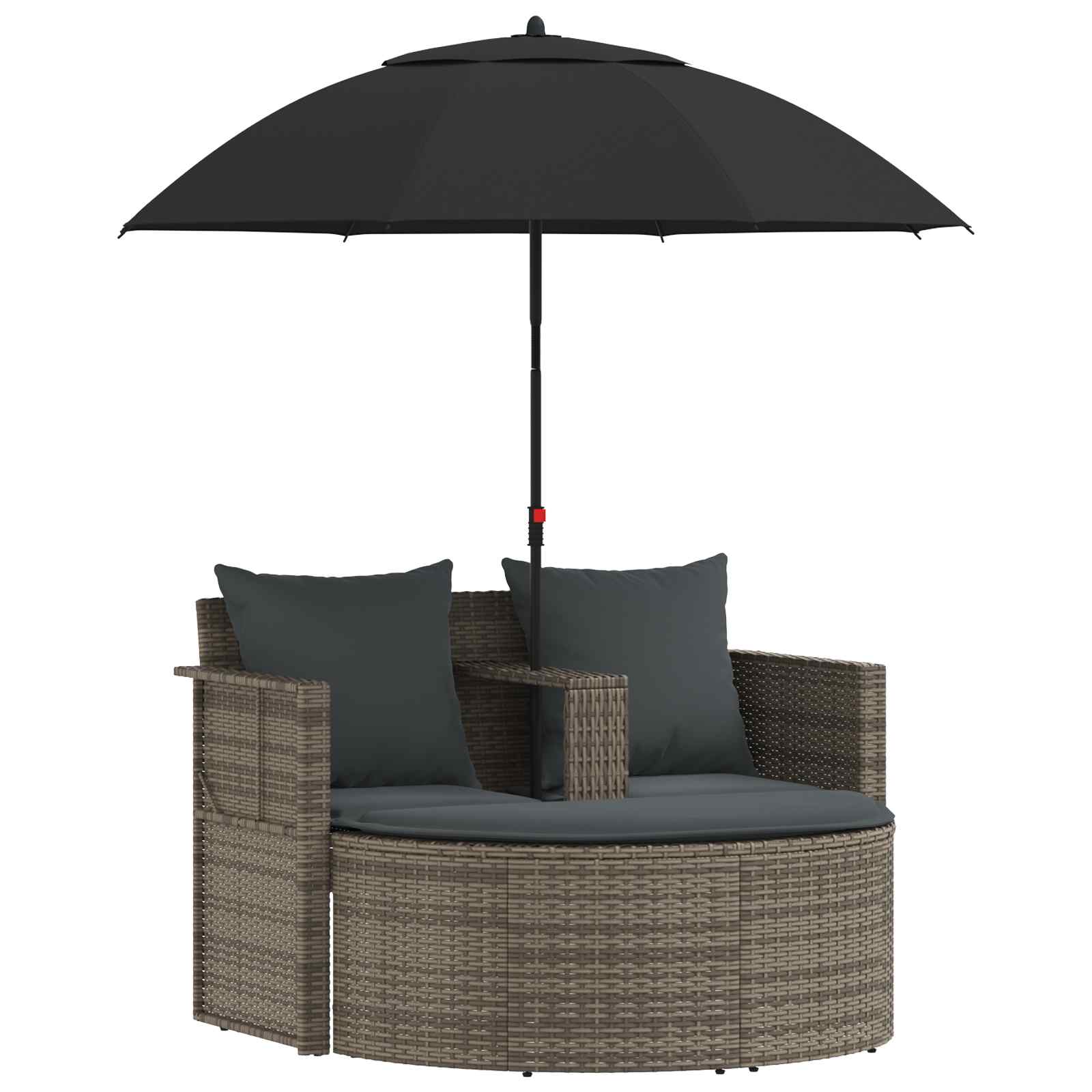 2 Seater Garden Sofa with Cushions and Parasol Grey Poly Rattan