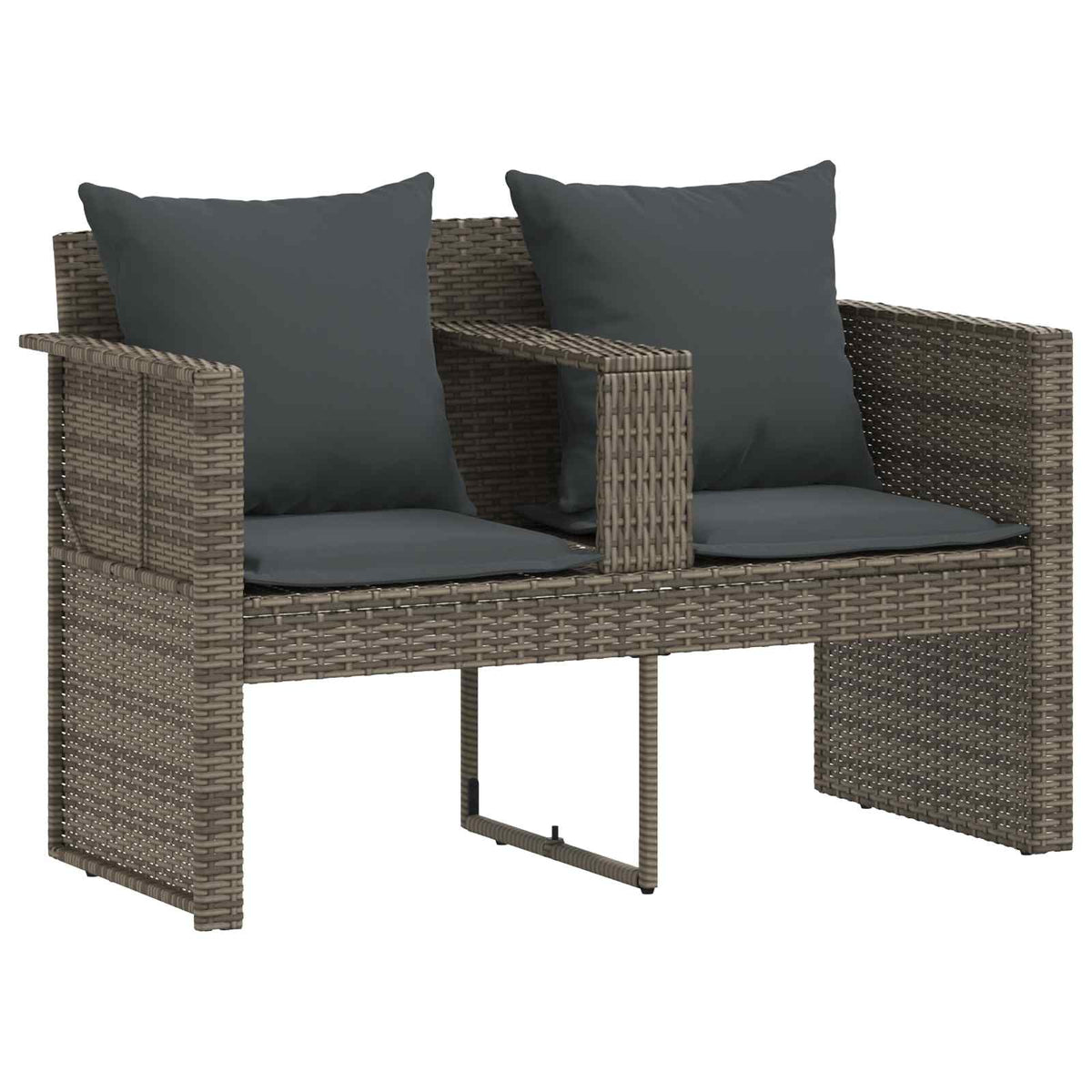 2 Seater Garden Sofa with Cushions and Parasol Grey Poly Rattan