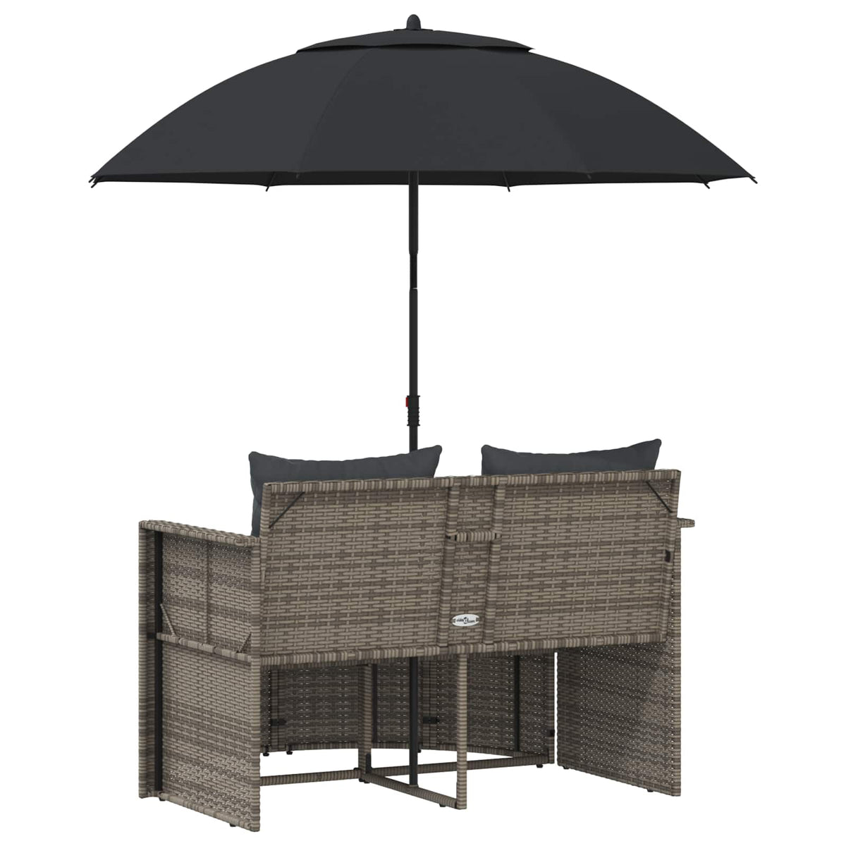 2 Seater Garden Sofa with Cushions and Parasol Grey Poly Rattan