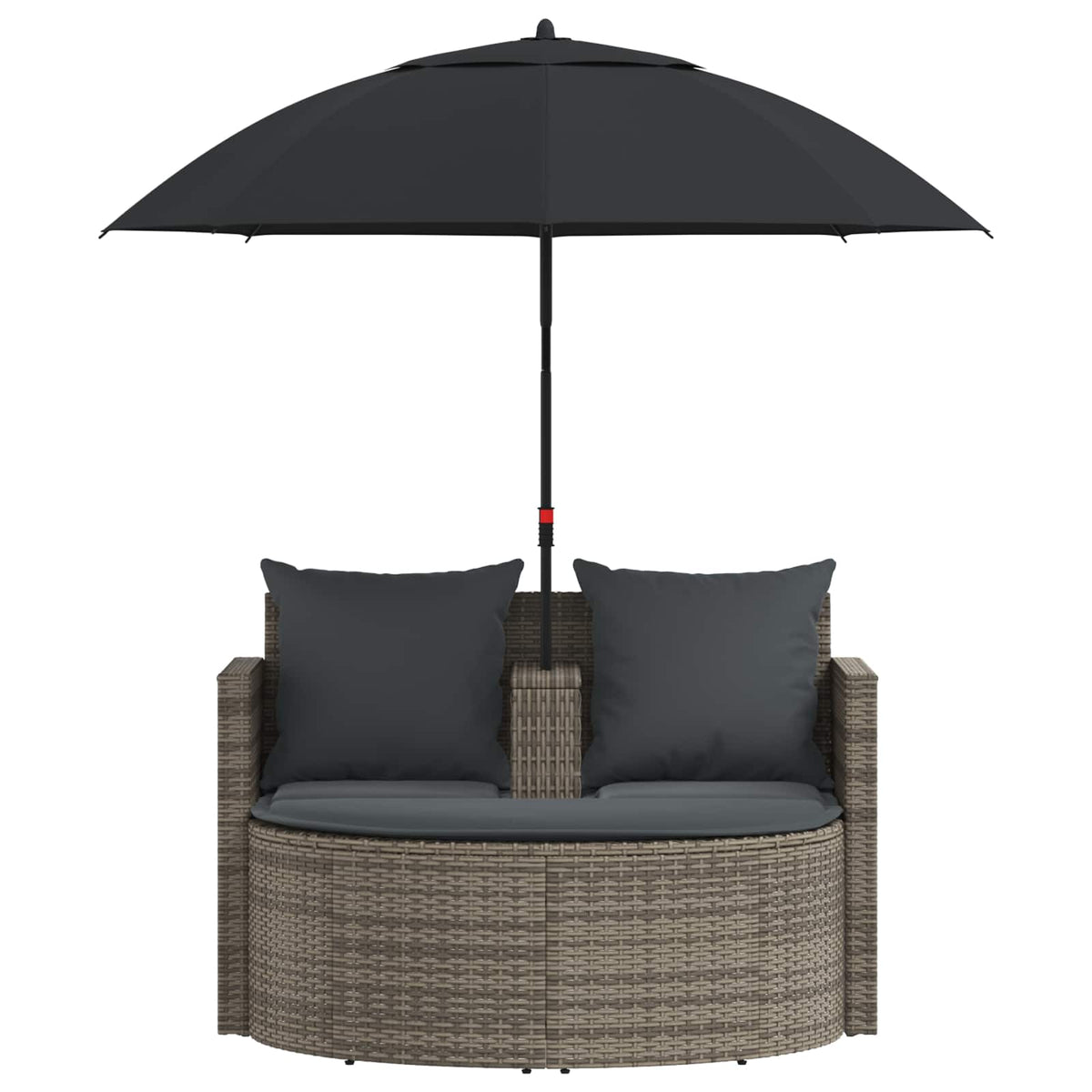 2 Seater Garden Sofa with Cushions and Parasol Grey Poly Rattan