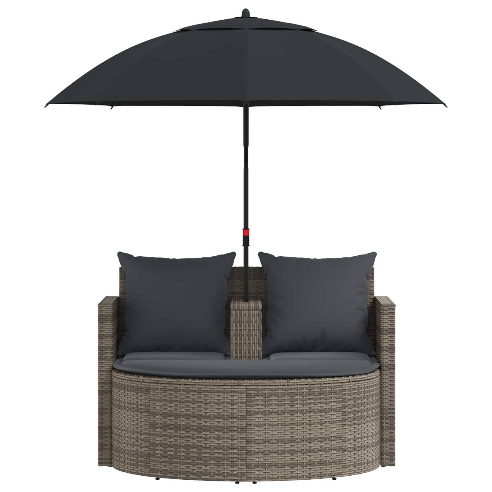 2 Seater Garden Sofa with Cushions and Parasol Grey Poly Rattan