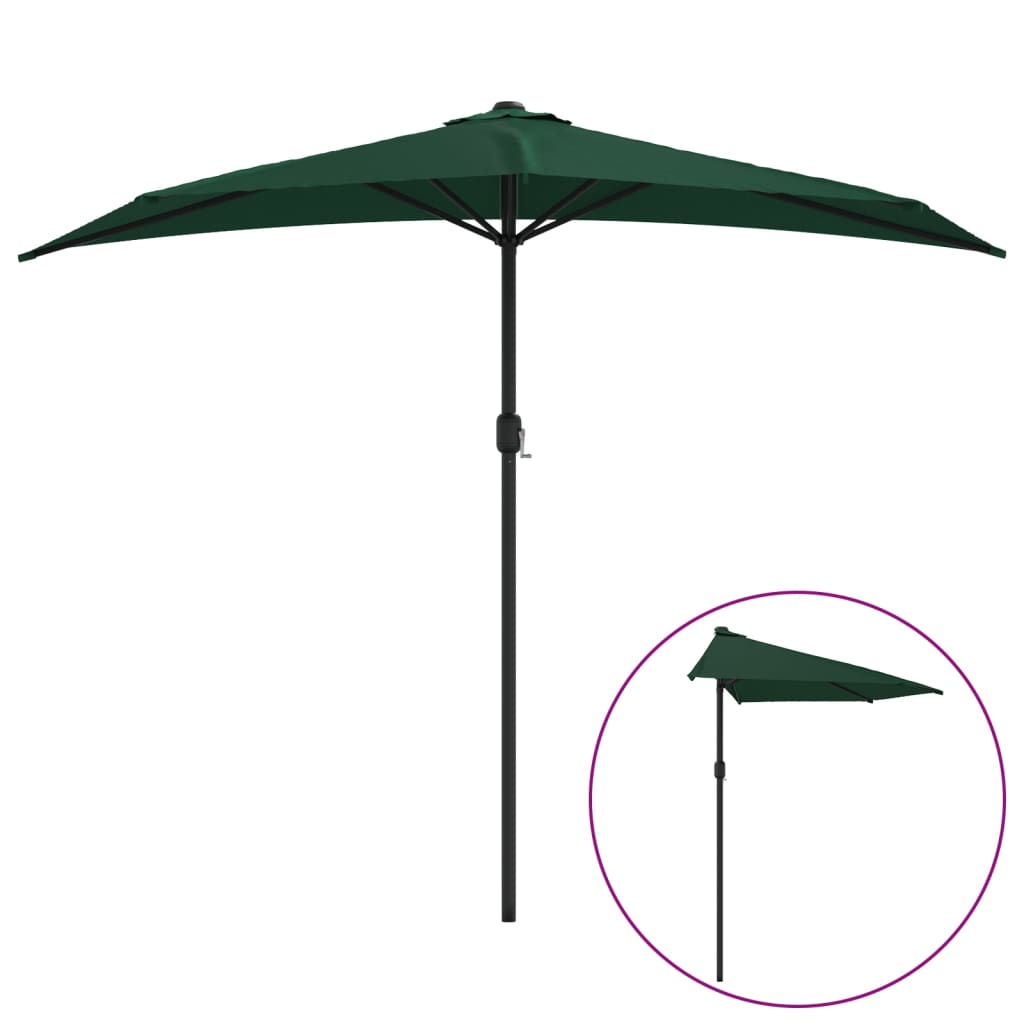 Garden Parasol with Aluminium Pole Green 270x144 cm Half