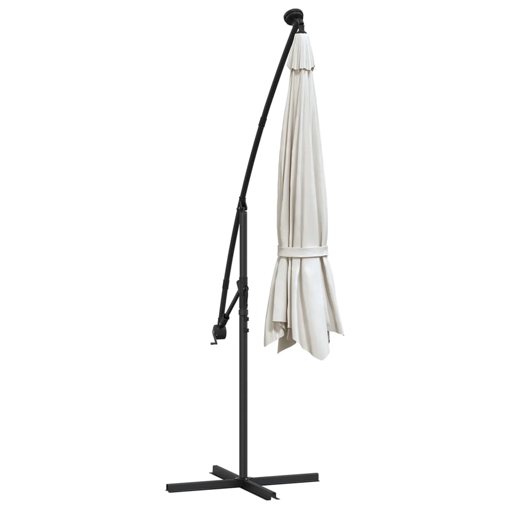 Cantilever Garden Parasol with LED Lights and Metal Pole 350 cm Sand