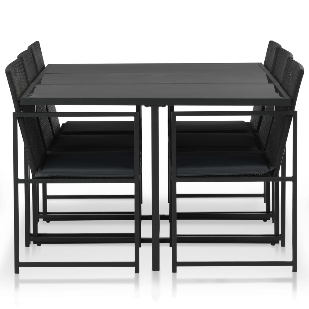 7 Piece Outdoor Dining Set with Cushions Poly Rattan Black