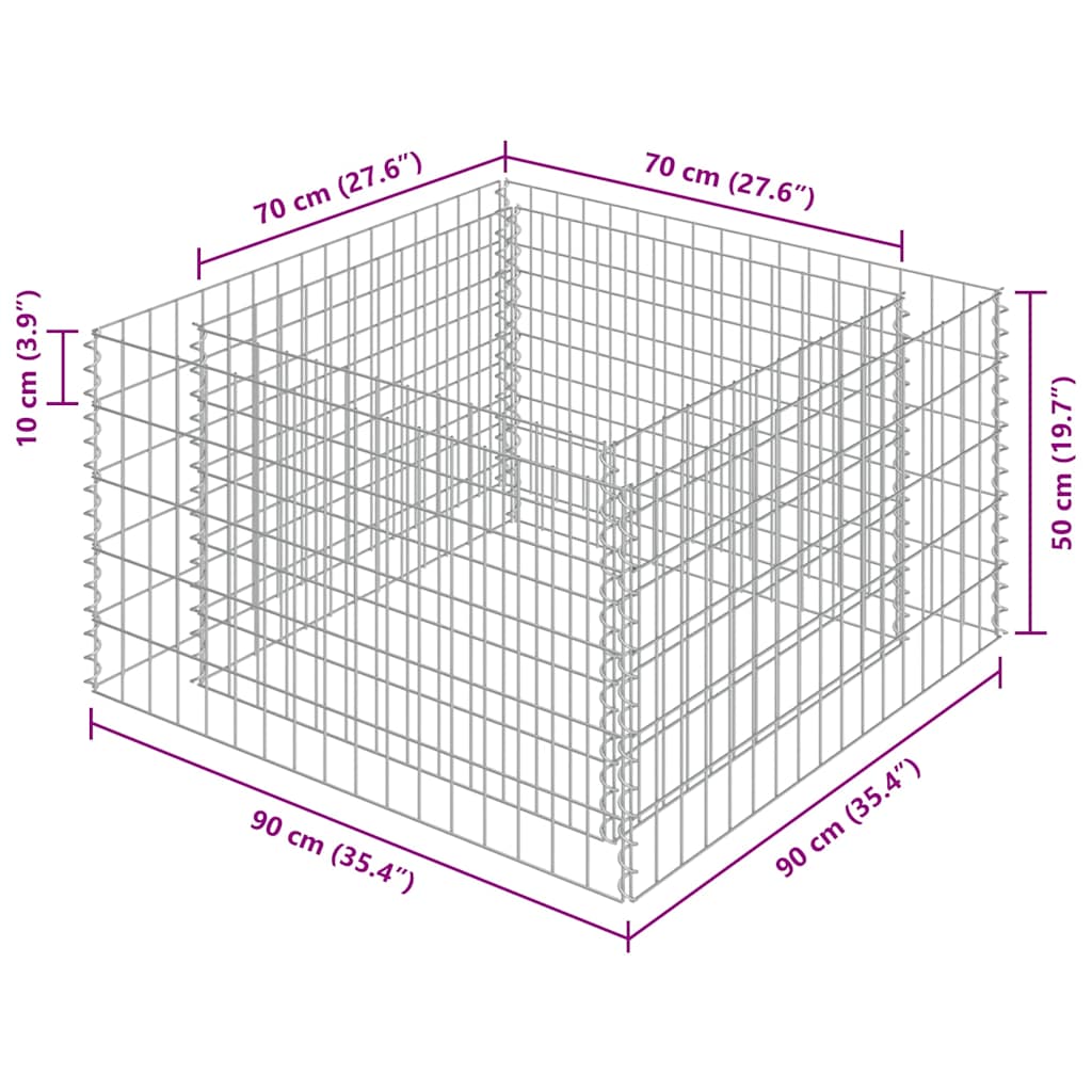 Gabion Raised Bed Galvanised Steel 90x90x50 cm