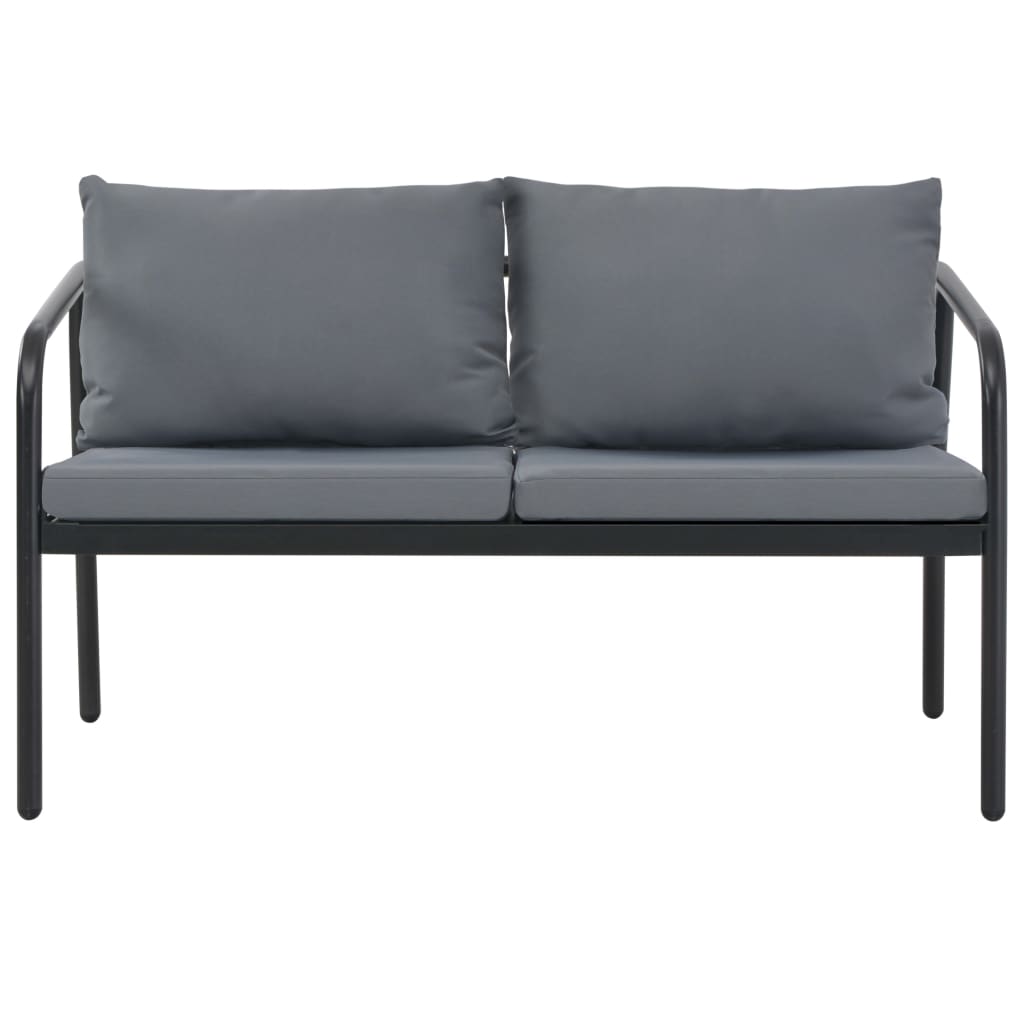 2 Seater Garden Bench with Cushions Grey Aluminium