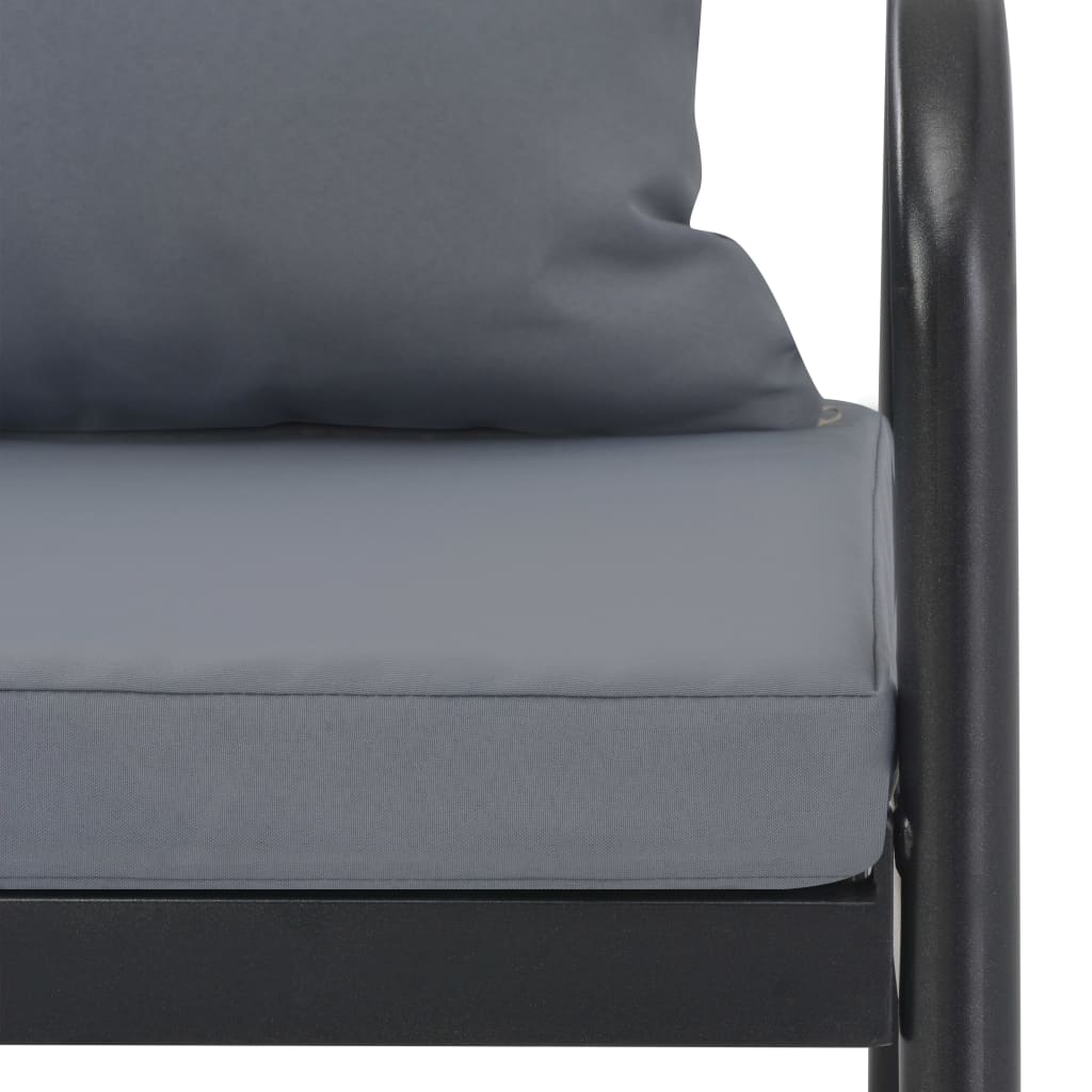 2 Seater Garden Bench with Cushions Grey Aluminium