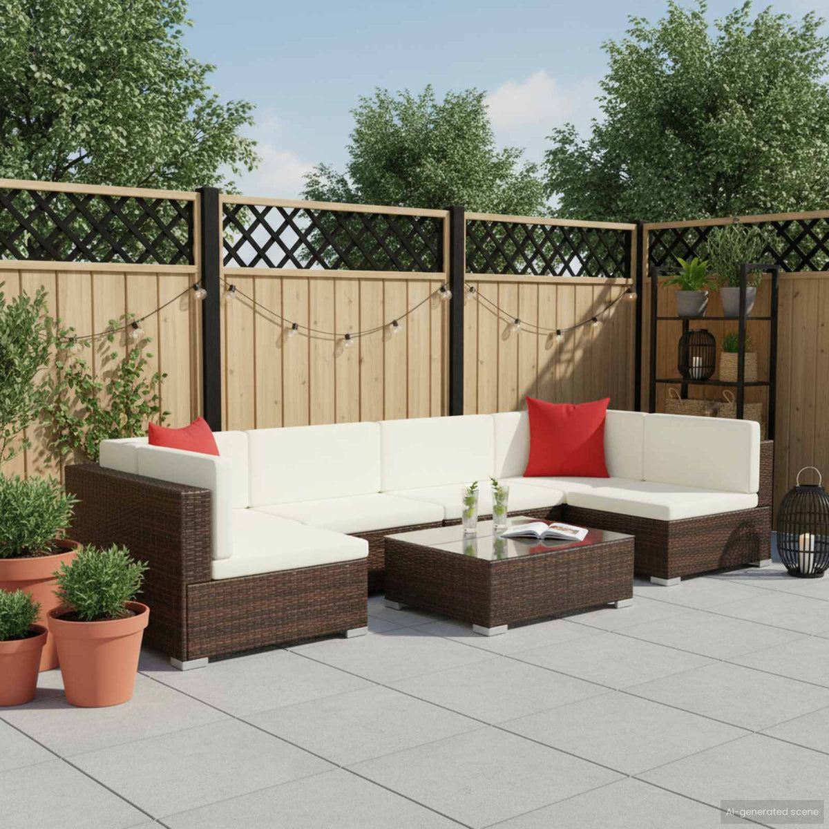 7 Piece Garden Lounge Set with Cushions Poly Rattan Brown