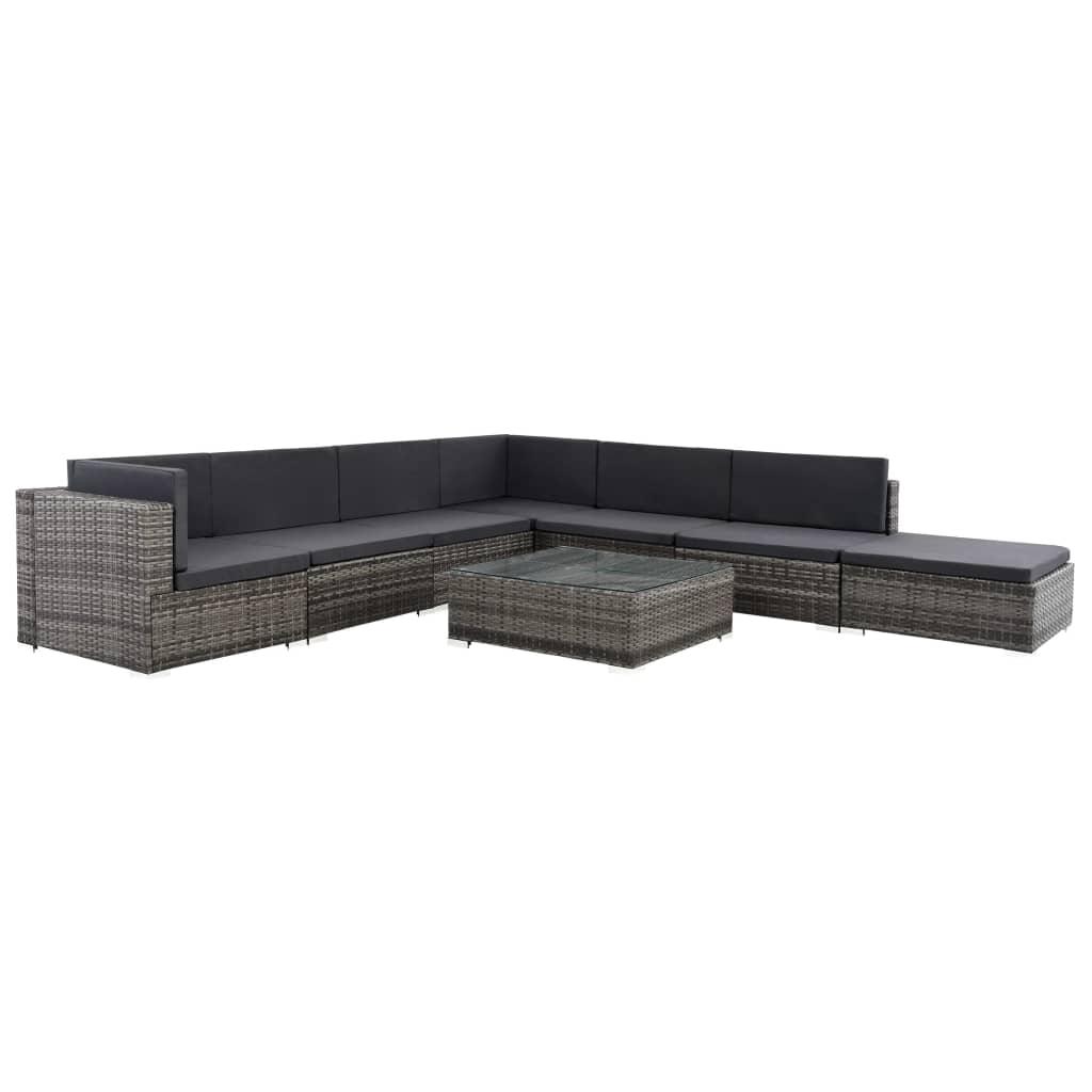 8 Piece Garden Lounge Set with Cushions Poly Rattan Grey