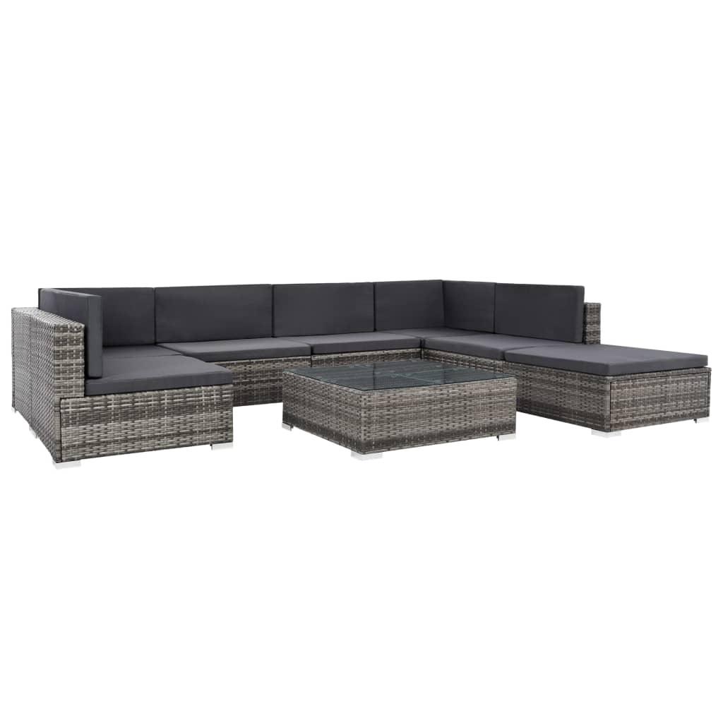 8 Piece Garden Lounge Set with Cushions Poly Rattan Grey