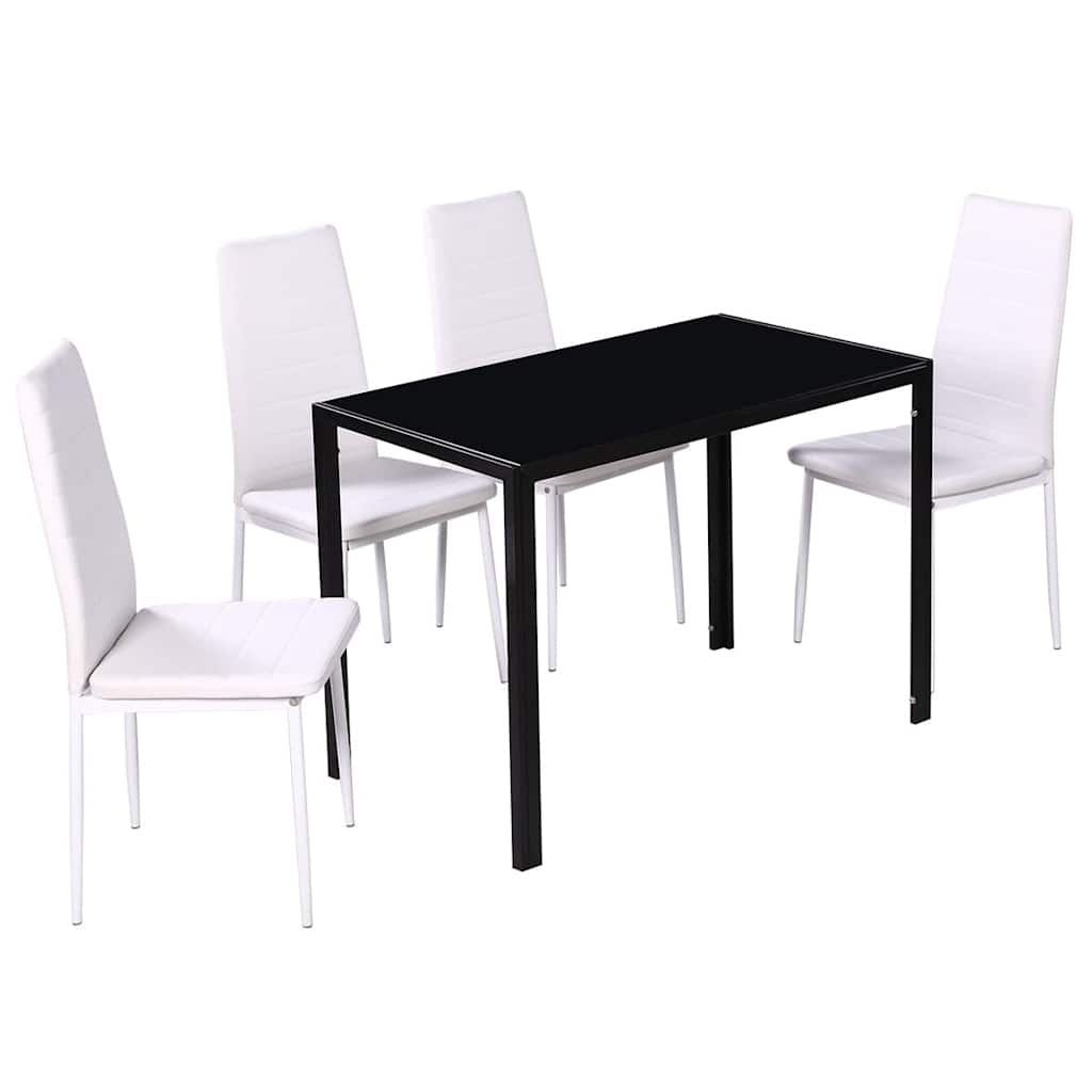 Dining Set 5 Pieces Artificial Leather Black and White