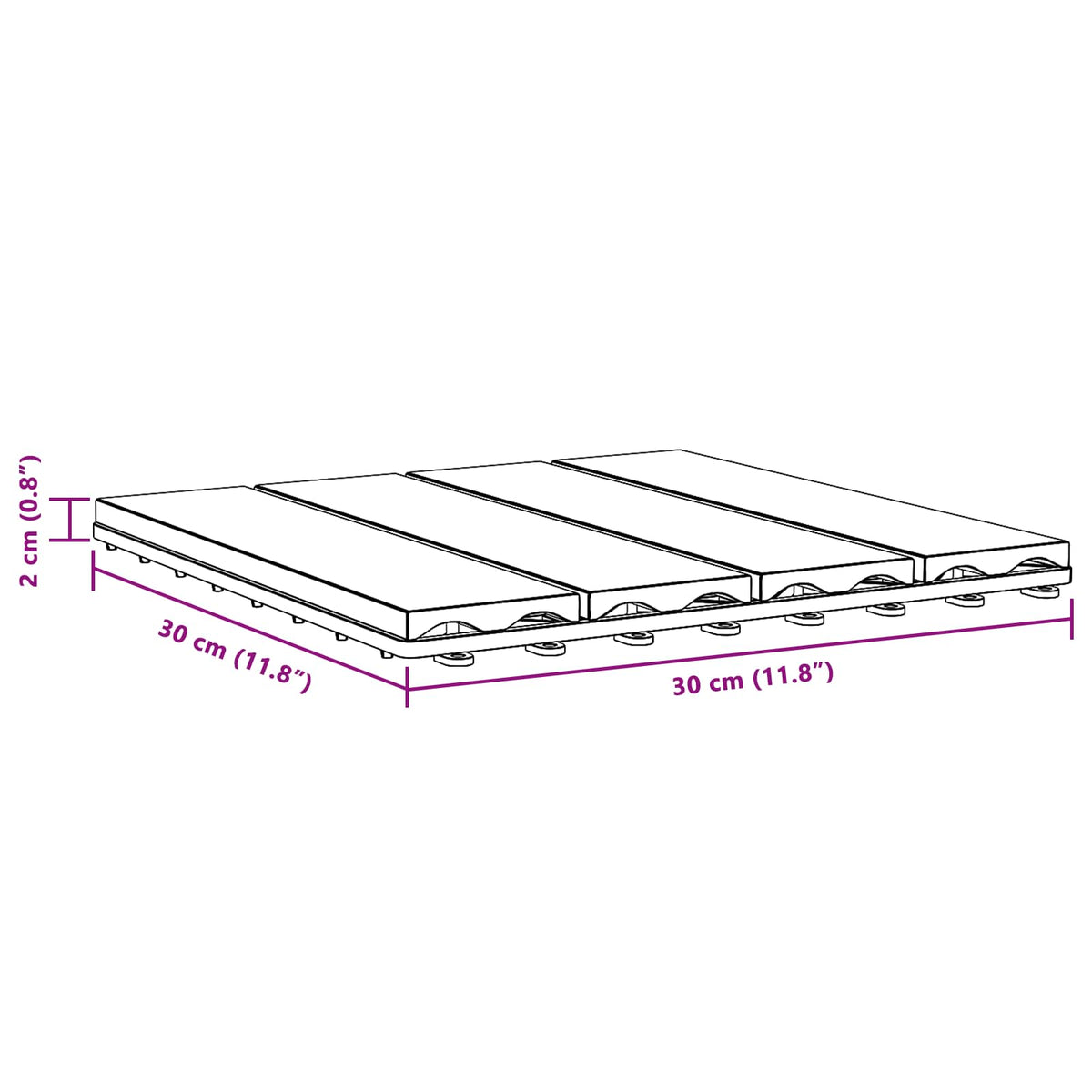 Decking Tile 3D Design 11 pcs Teak 30 x 30 cm WPC
