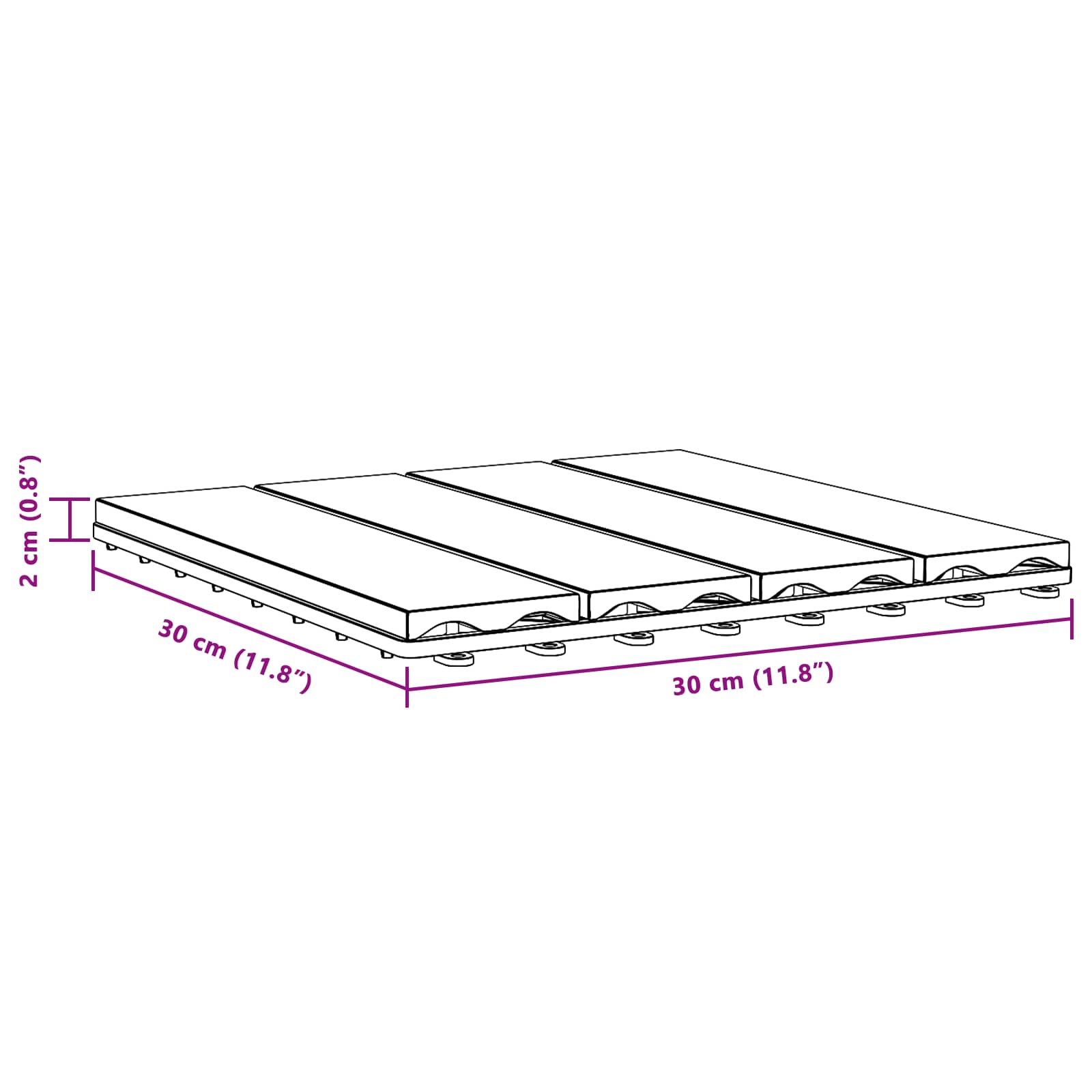 Decking Tile 3D Design 11 pcs Teak 30 x 30 cm WPC