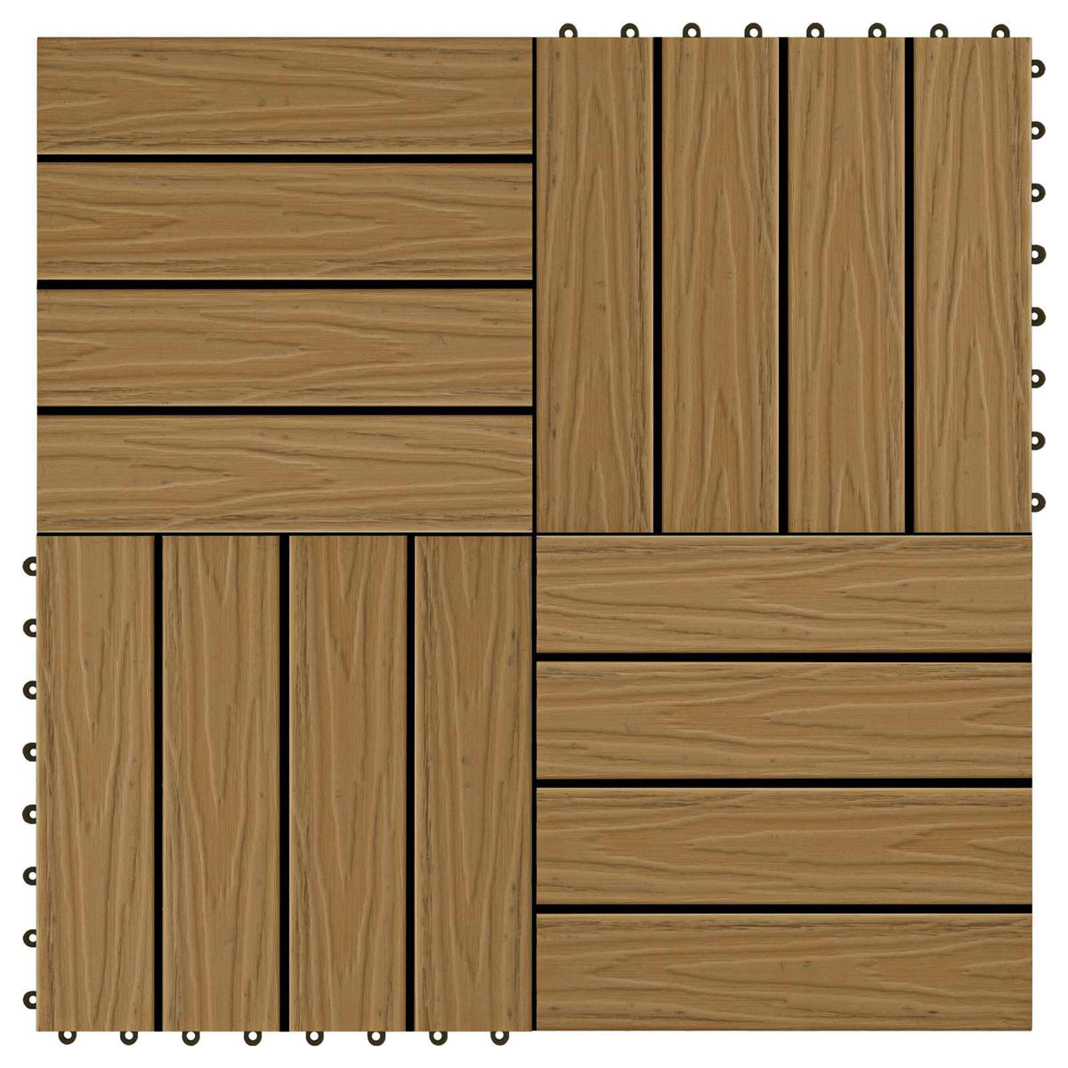 Decking Tile 3D Design 11 pcs Teak 30 x 30 cm WPC