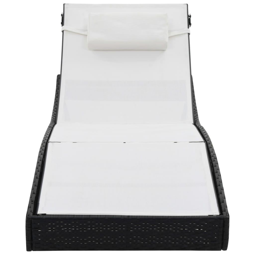 Sun Lounger with Pillow Poly Rattan Black