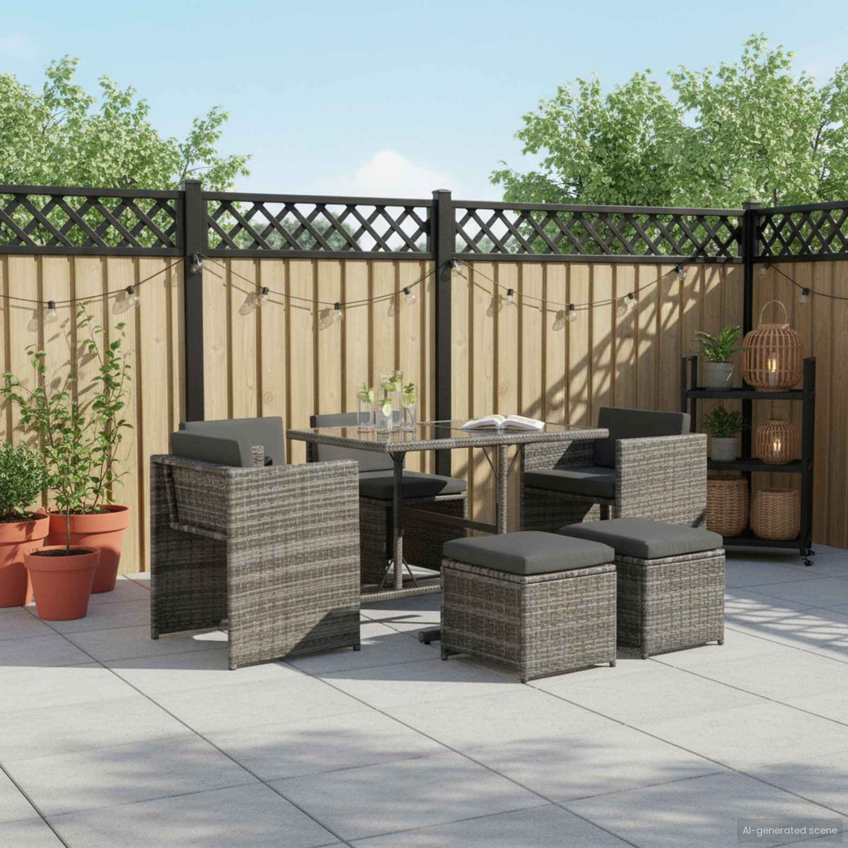 7 Piece Outdoor Dining Set with Cushions Poly Rattan Grey