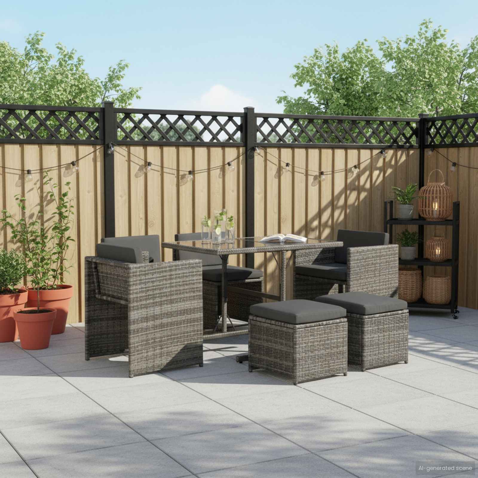 7 Piece Outdoor Dining Set with Cushions Poly Rattan Grey