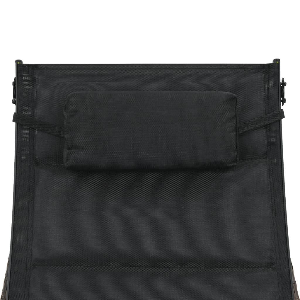 Sun Lounger Poly Rattan and Textilene Brown