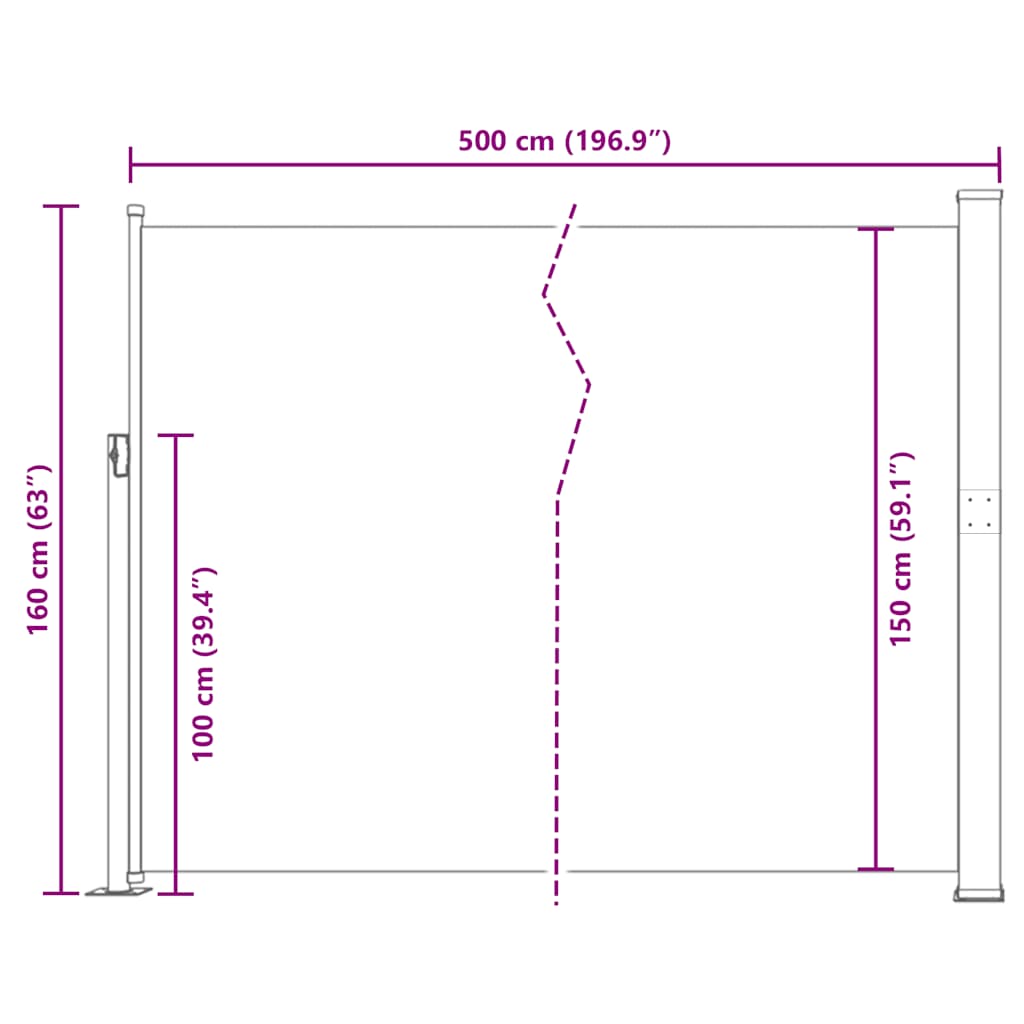 Retractable Side Awning 160 x 500 cm Black