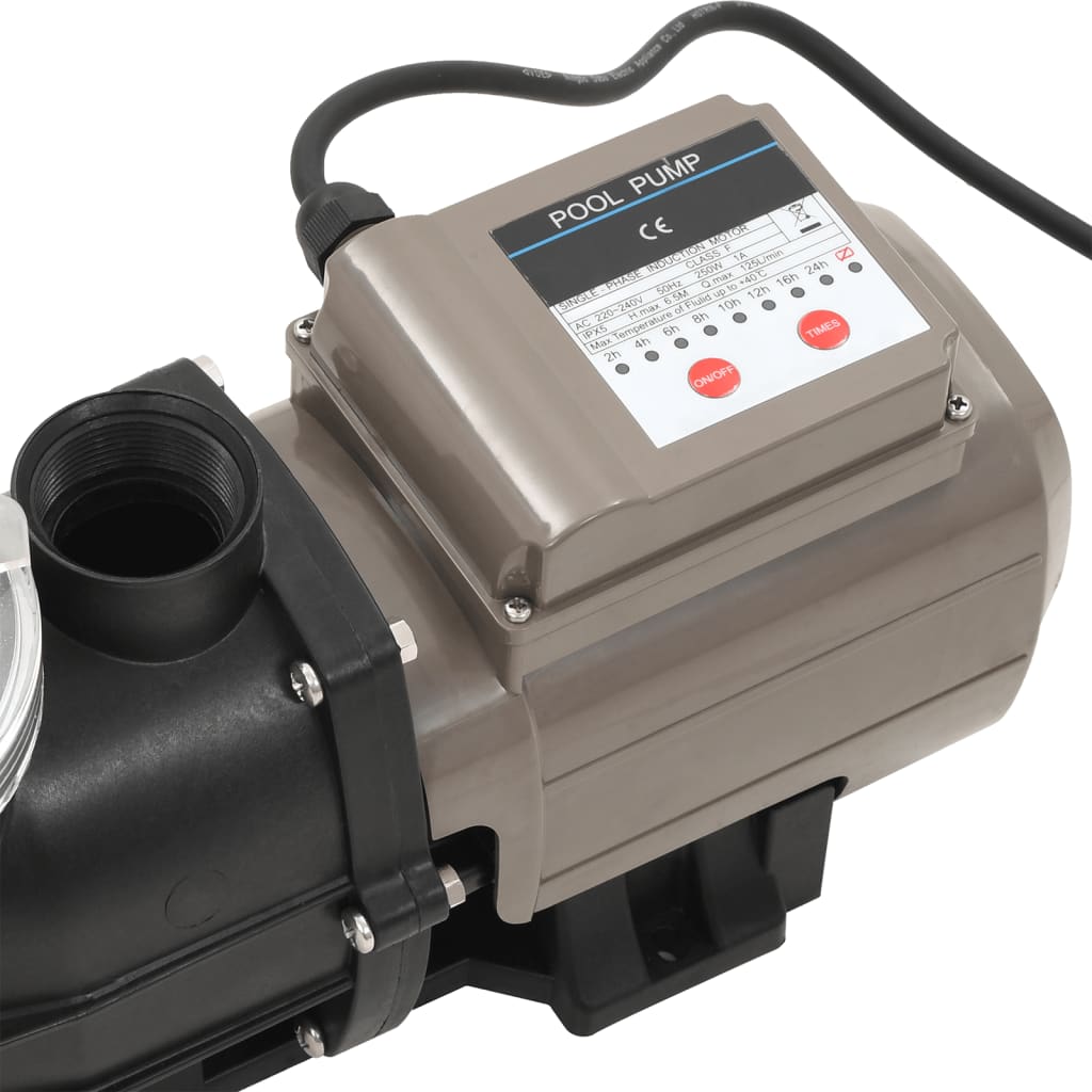 Pool Pump with Timer Black 0.25 HP 8000 L/h