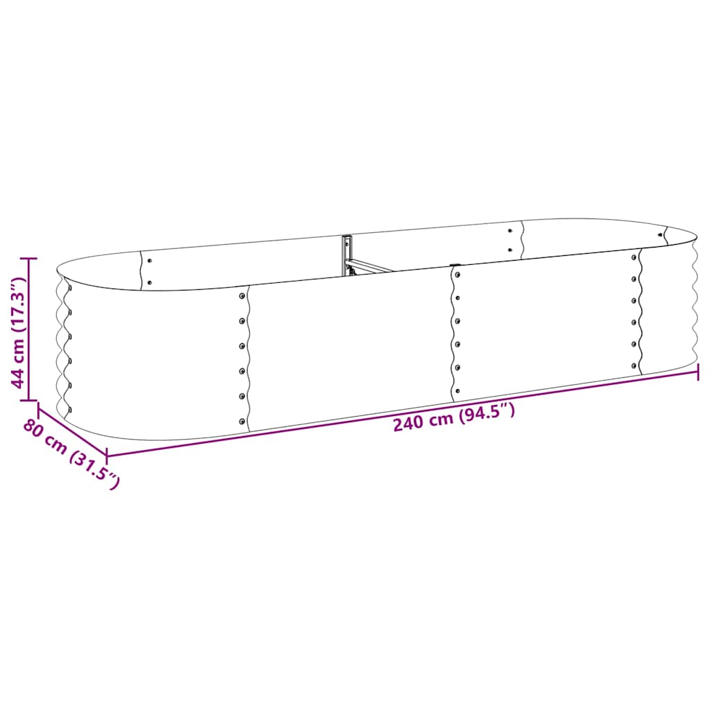 Garden Raised Bed 240x80x44 cm Galvanised Steel Grey