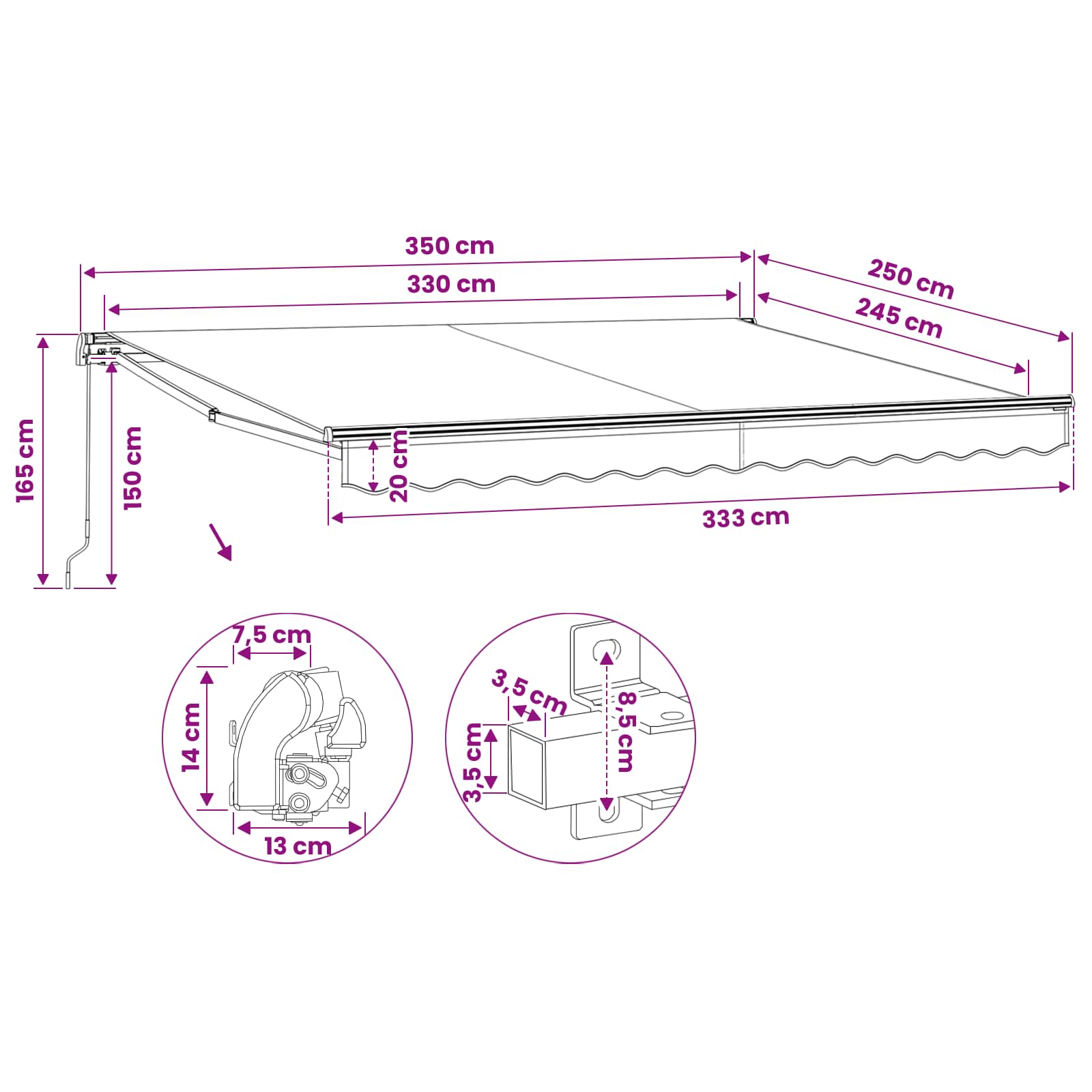 Folding Awning Manual Operated 300 cm Anthracite
