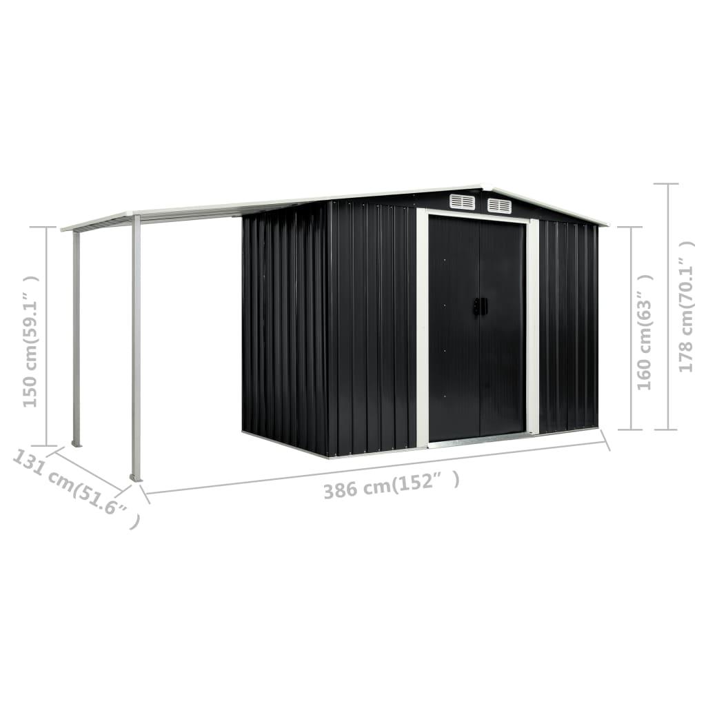 Garden Shed with Sliding Doors Anthracite 386x131x178 cm Steel