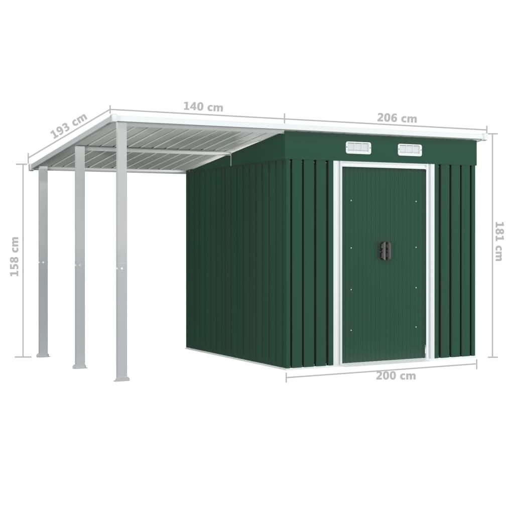 Garden Shed with Extended Roof Green 346x193x181 cm Steel