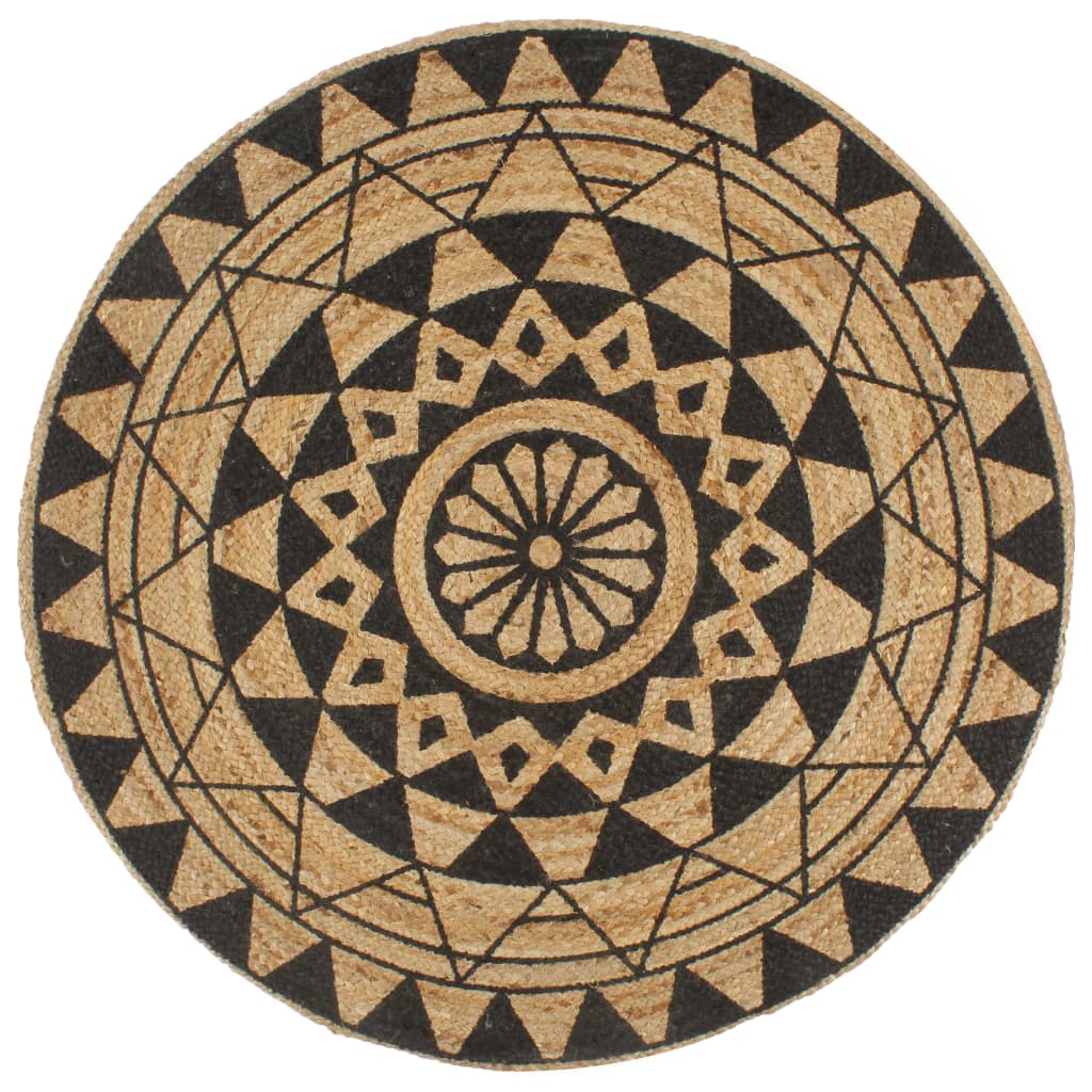 Handmade Rug Jute with Black Print 120 cm
