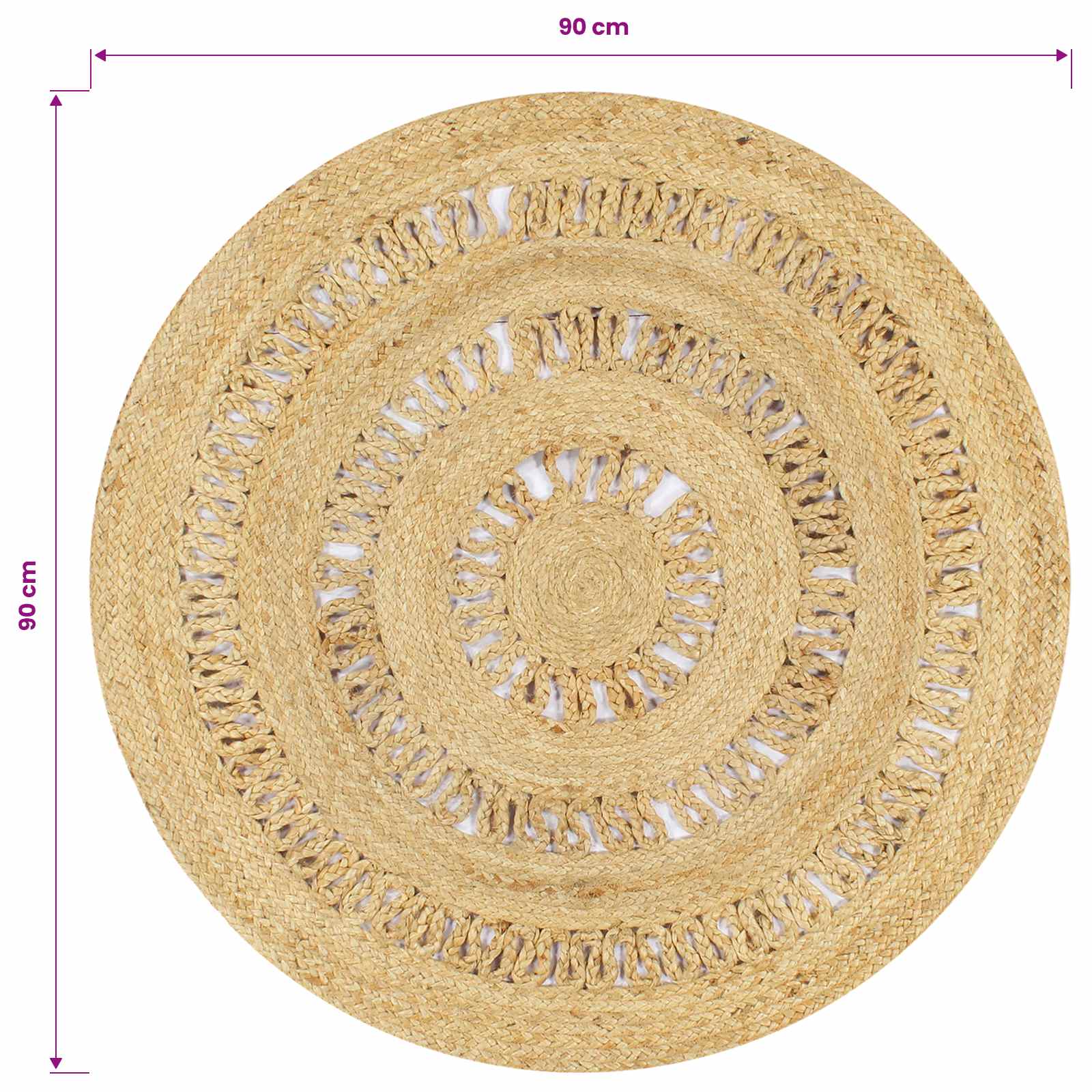 Handmade Rug Braided Jute 90 cm