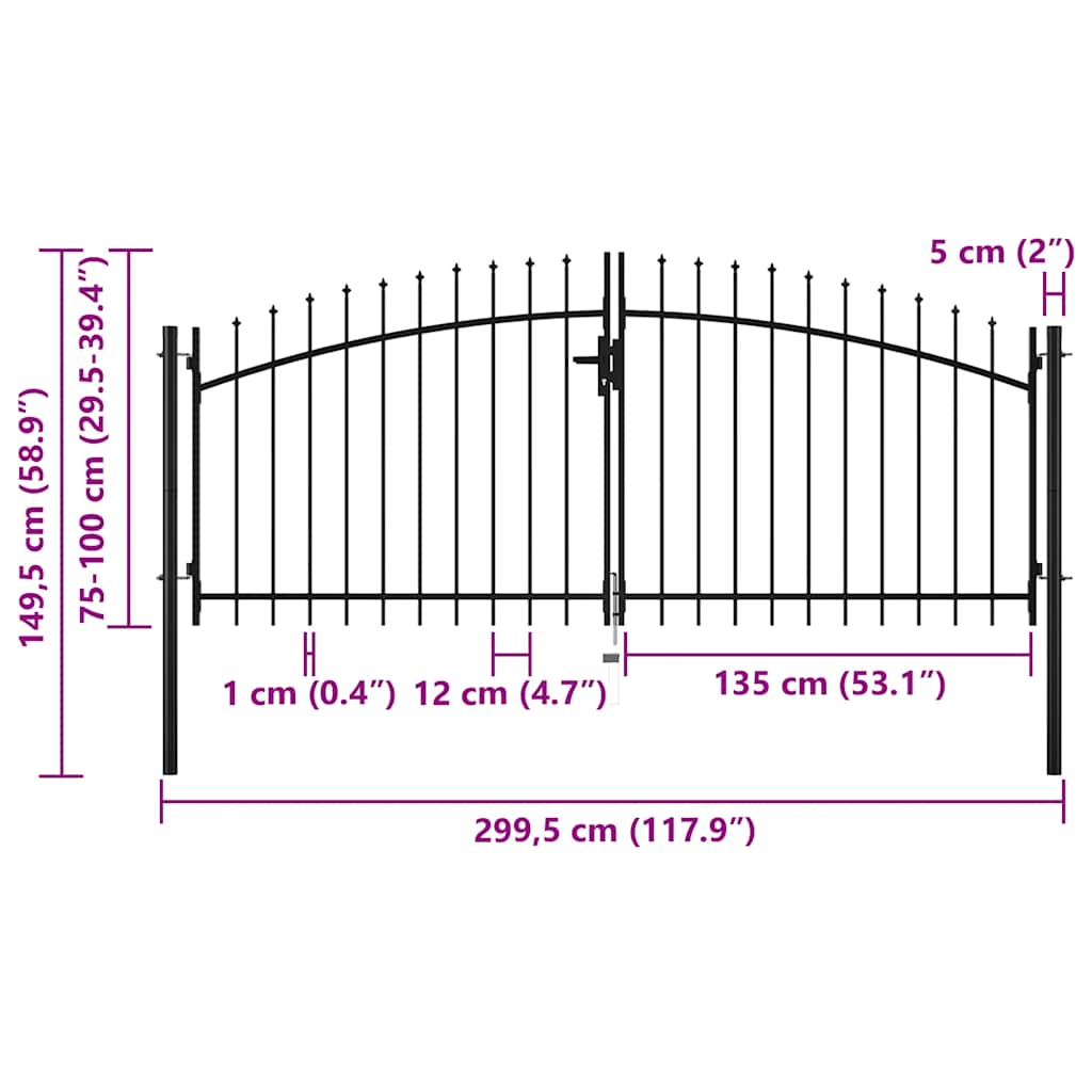 Double Door Fence Gate with Spear Top 300x150 cm