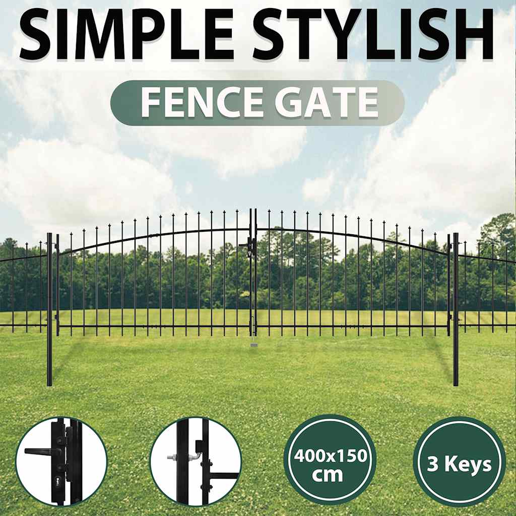 Double Door Fence Gate Woerden with Spear Top 400x149.5 cm