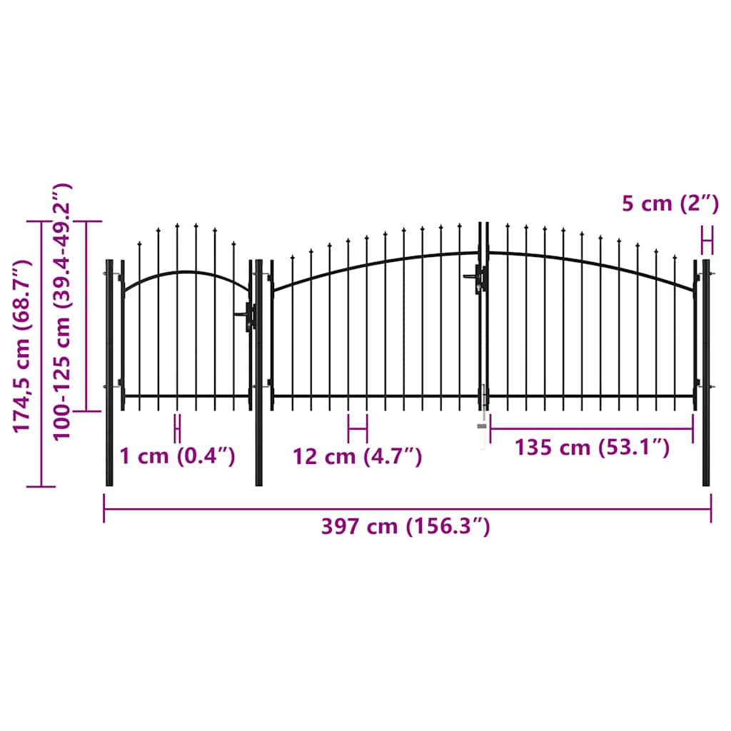 Garden Gate Steel 1,25x4 m Black