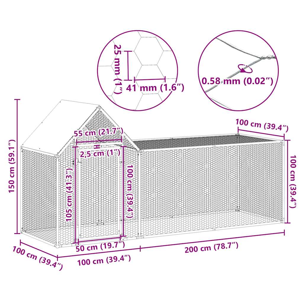 Chicken Coop 3x1x1.5 m Galvanised Steel