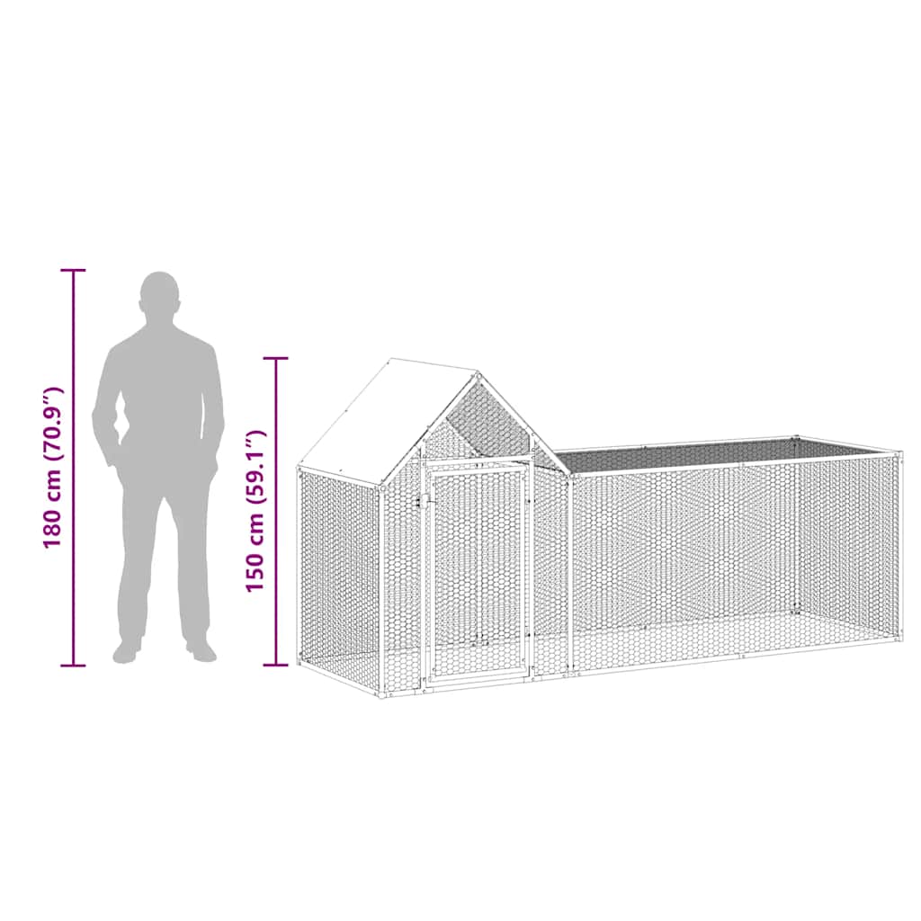 Chicken Coop 3x1x1.5 m Galvanised Steel