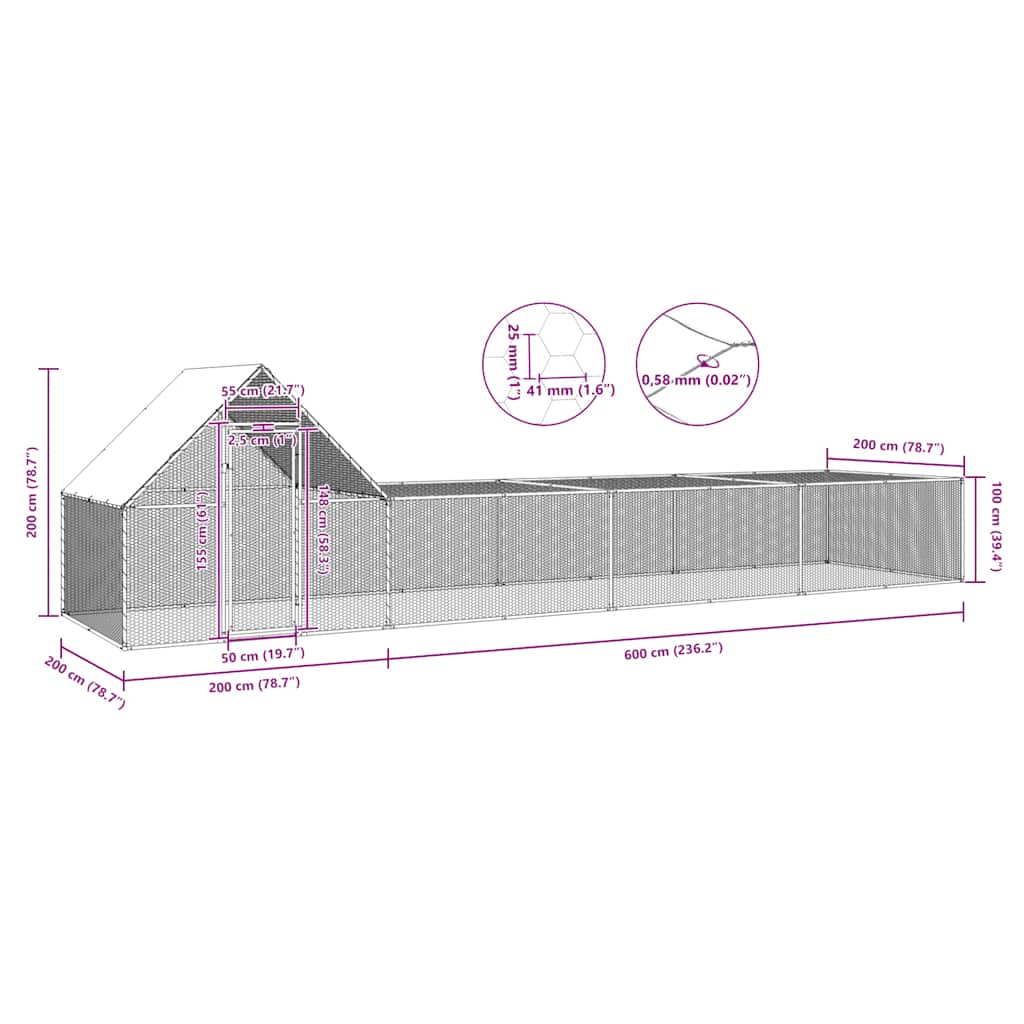 Chicken Coop 8x2x2 m Galvanised Steel