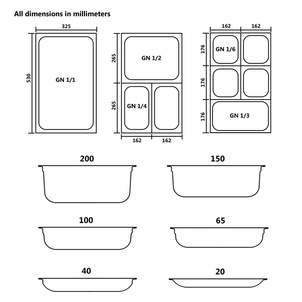 Gastronorm Containers 12 pcs GN 1/6 100 mm Stainless Steel
