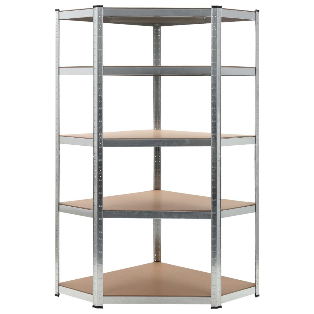 5-Layer Corner Shelf Silver Steel&amp;Engineered Wood