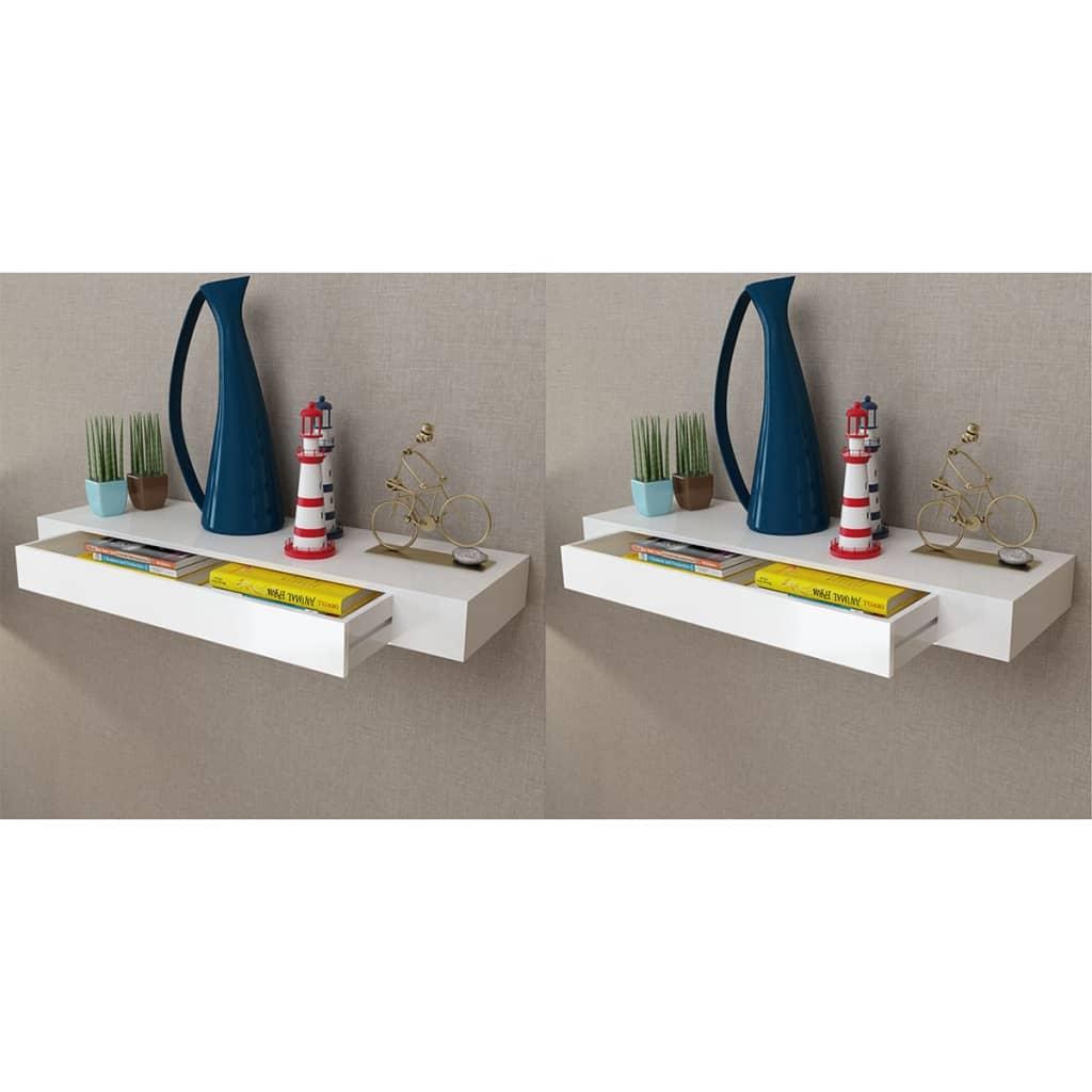 Floating Wall Shelves with Drawers 2 pcs White 80 cm