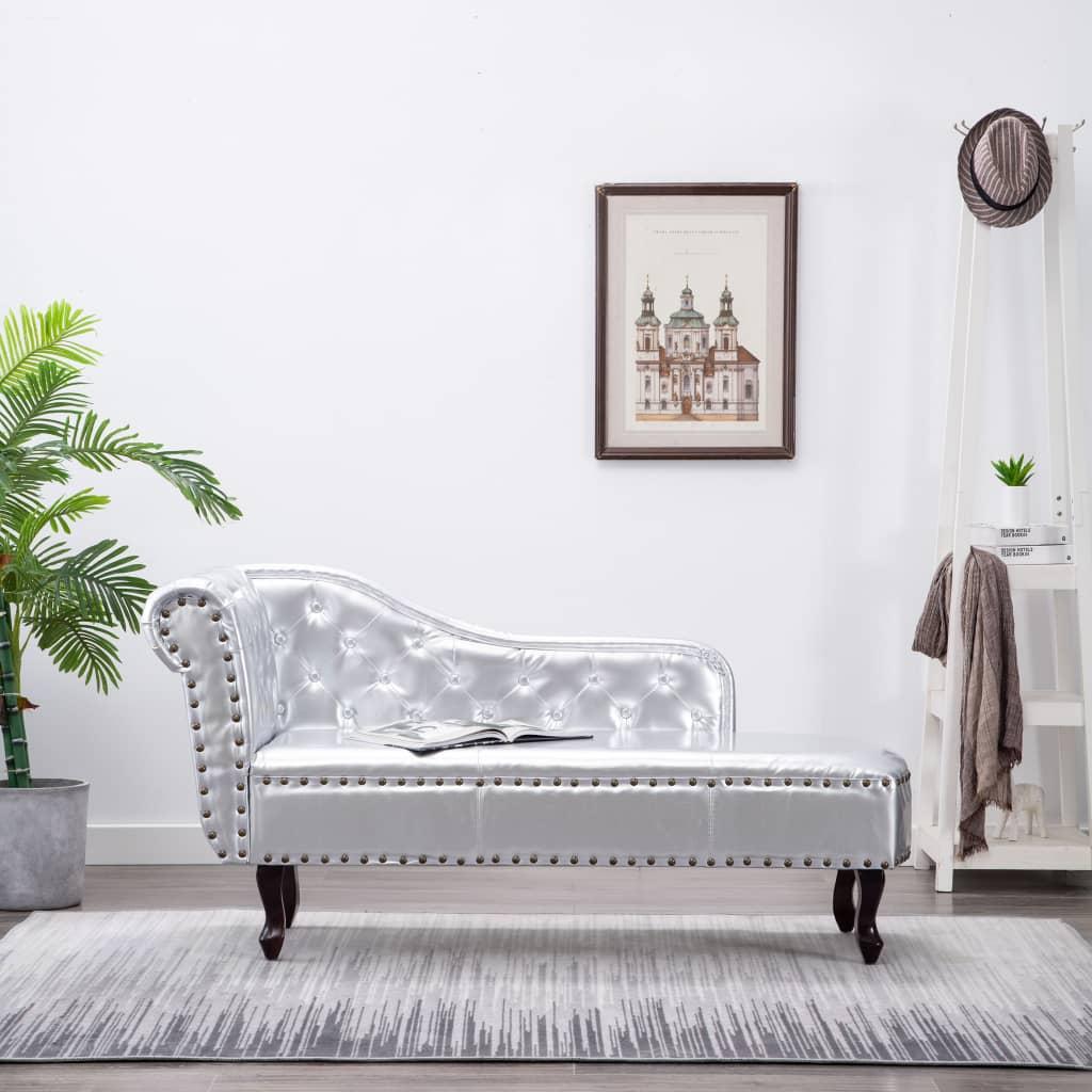 Chaise Longue Silver Faux Leather