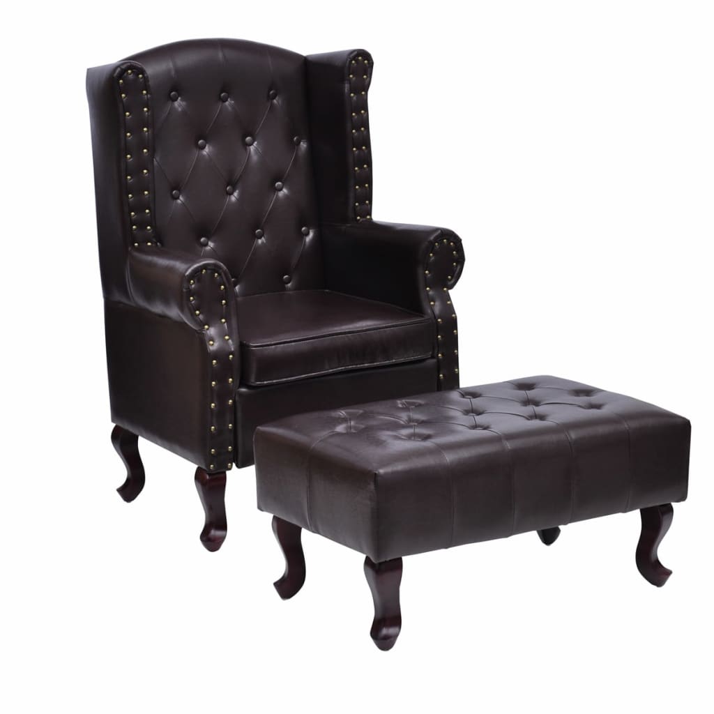 Armchair with Footstool Dark Brown Faux Leather